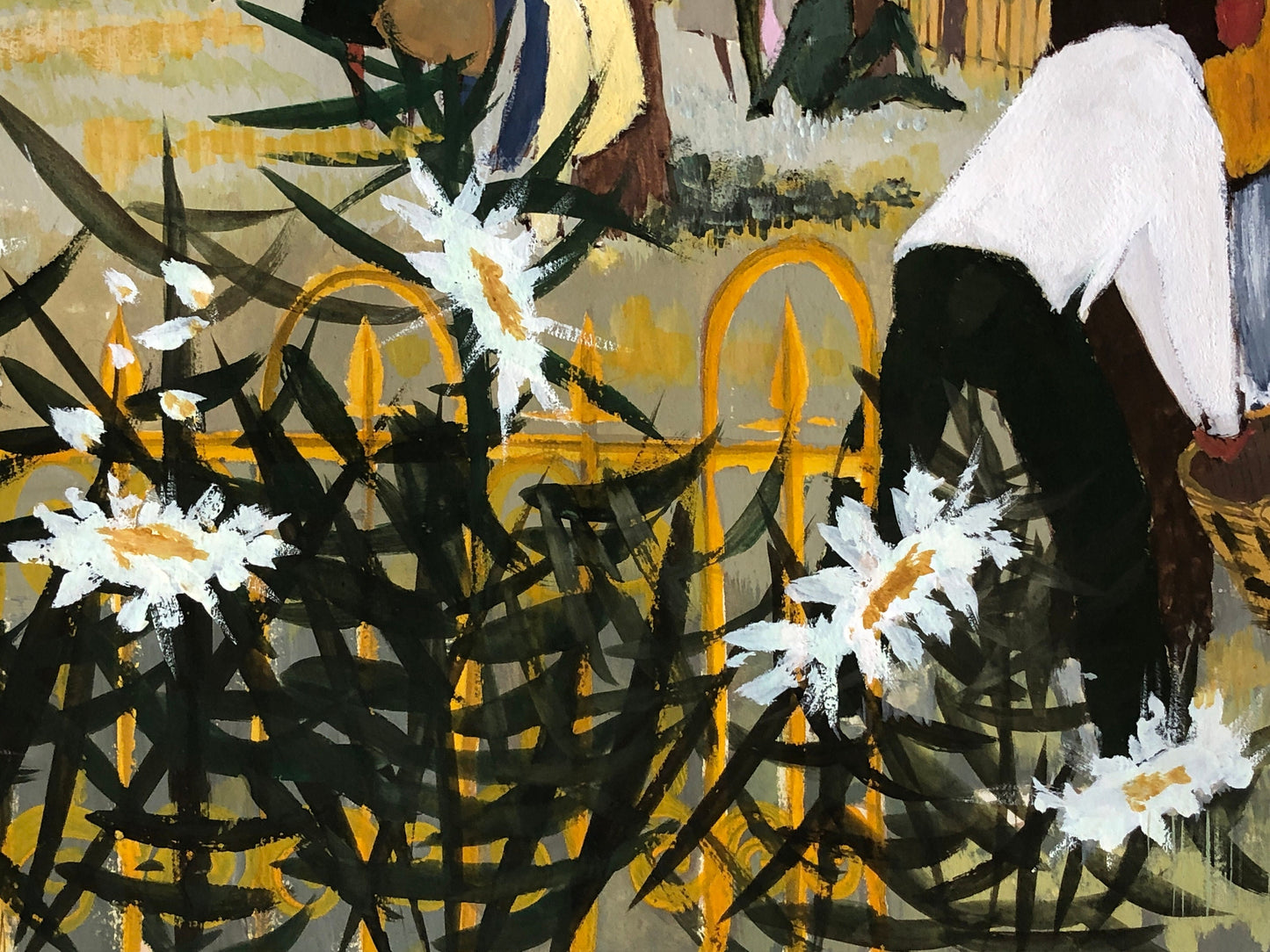 An Original Artwork Entitled The Apple Gatherers. An Examination Piece. Paint and Ink. Unsigned. Possibly 1960’s Size: 32.5 x 31.5 cms.