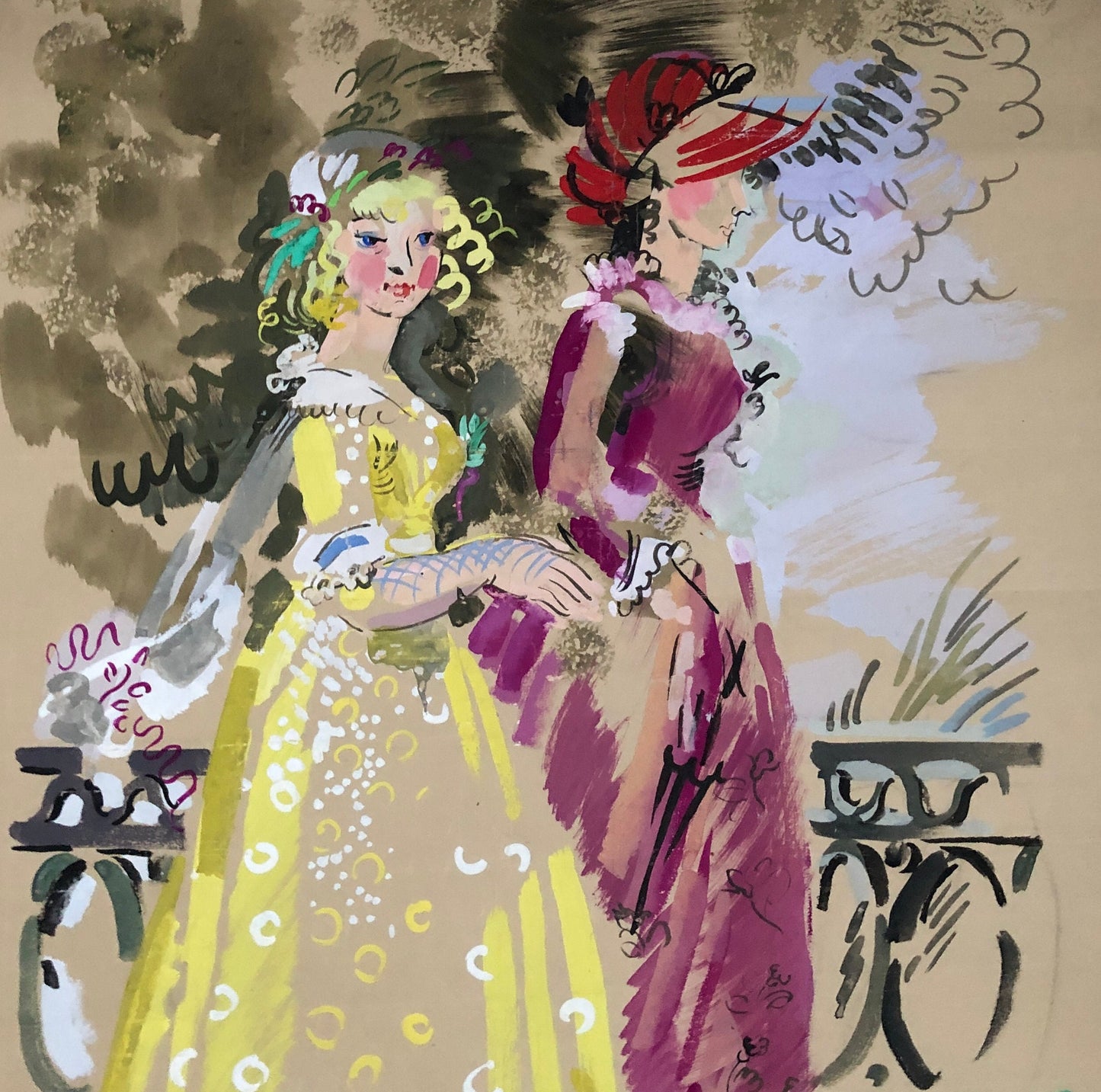 An Original Watercolour Entitled 1800 Morning Dress. Georgian Dress. Dated 1944. Signed by ROB. Size: 60 x 47 cms.