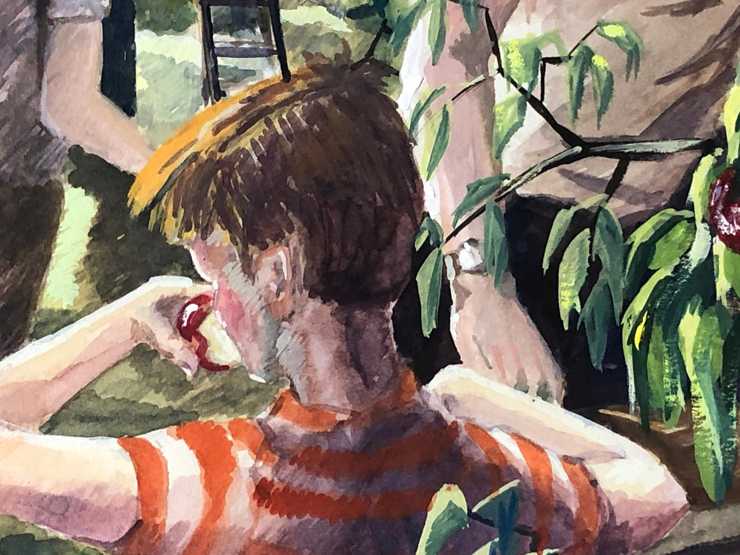 An Original Artwork Entitled The Apple Gatherers. An Examination Piece. Gouache. Unsigned. Likely 1960’s Size: 32.5 x 31.5 cms.