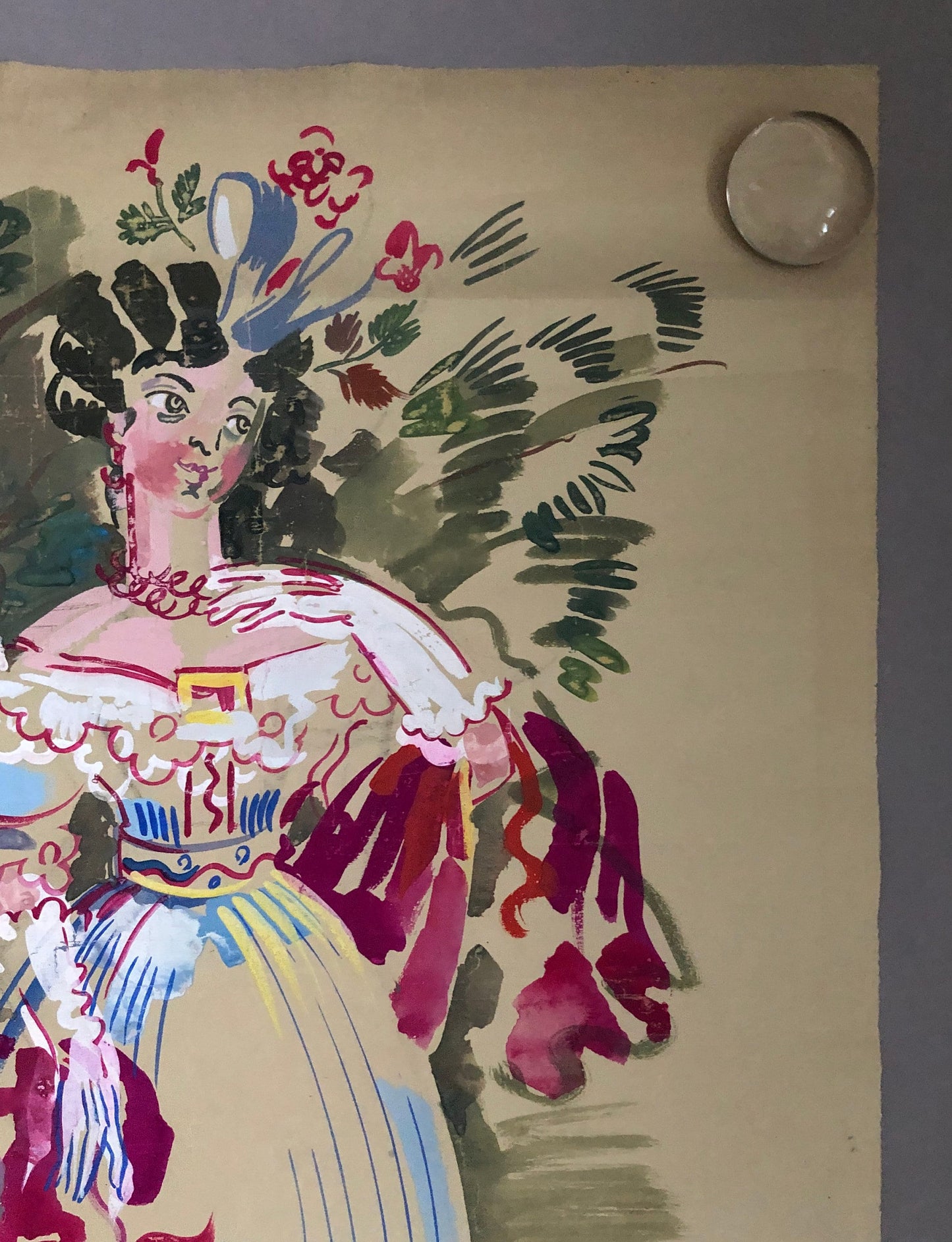 An Original Watercolour Entitled 1829 Evening Dress. Georgian Dress. Dated 1944. Signed by ROB. Size: 60 x 47 cms.