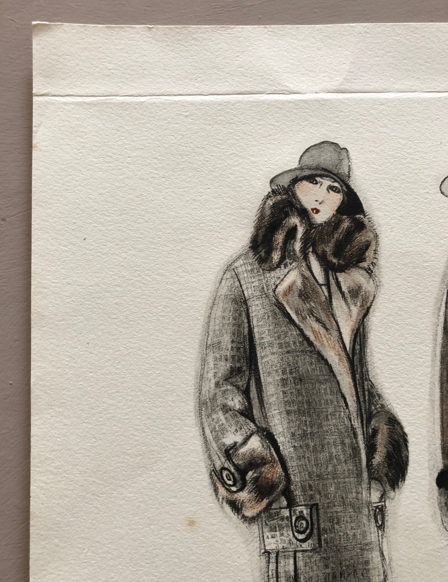 Simon Frères. Women in Furs. An Original Print Having The Appearance of A Watercolour. French. Dated 1925. Size: 21 x 27 cms.