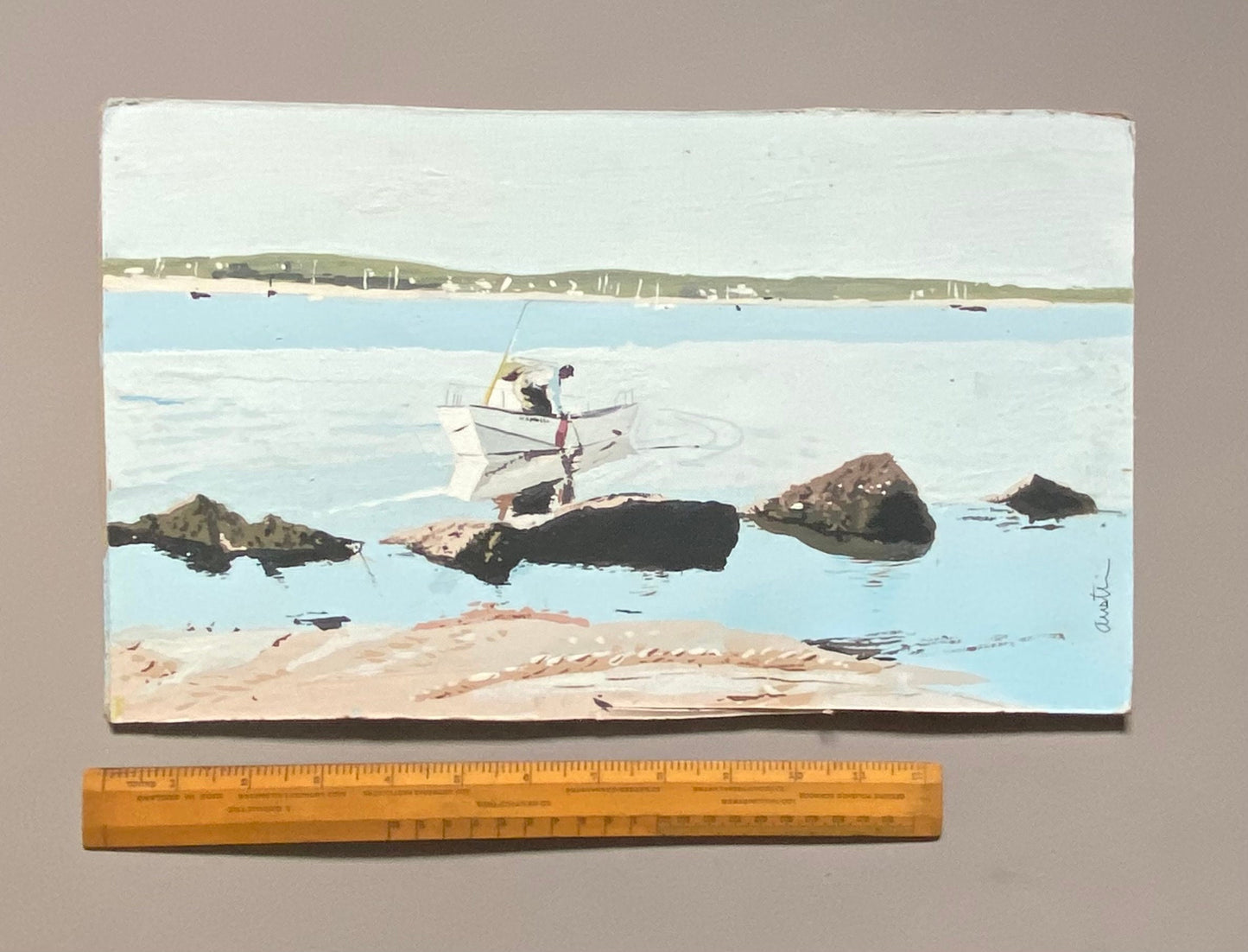 Brant Point Nantucket. An Original Artwork by John Austin (1918-2000). Egg Tempura. Possibly 1970’s. Signed by the artist. 22.5 x 38 cms.