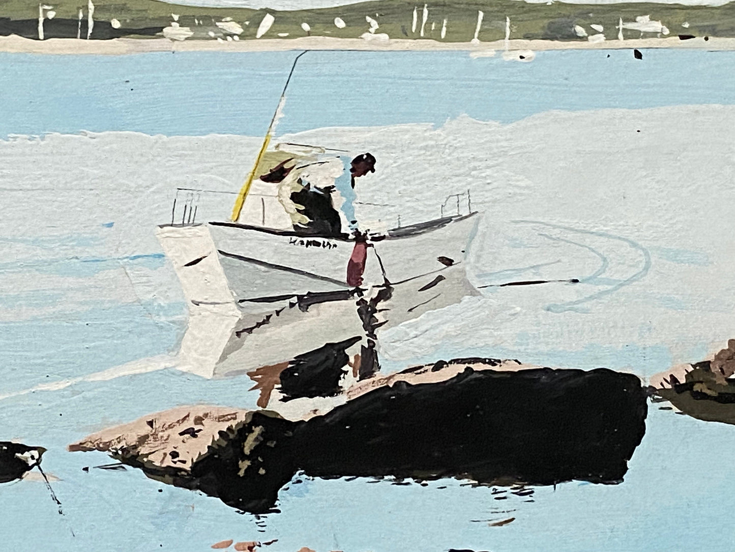 Brant Point Nantucket. An Original Artwork by John Austin (1918-2000). Egg Tempura. Possibly 1970’s. Signed by the artist. 22.5 x 38 cms.