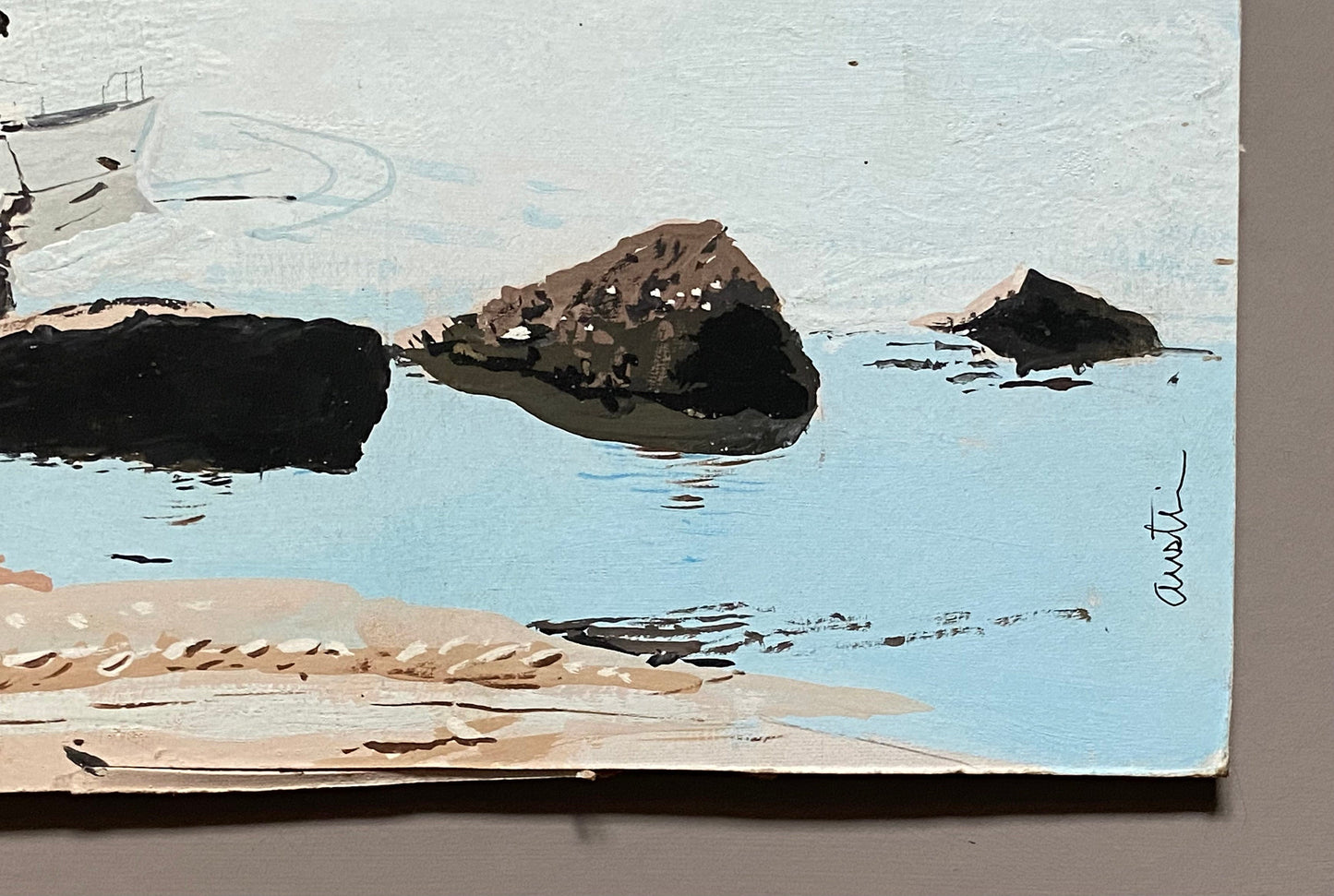 Brant Point Nantucket. An Original Artwork by John Austin (1918-2000). Egg Tempura. Possibly 1970’s. Signed by the artist. 22.5 x 38 cms.