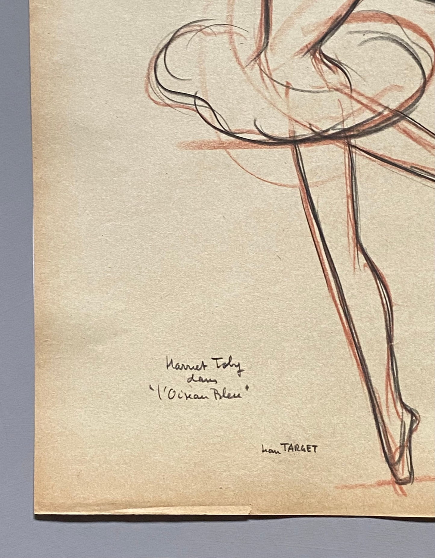 An Original Drawing of Dancer Harriet Toby in L’Oiseau Bleu by Jean Target. 1940’s. Crayon on Paper. 37 x 27.5 cms.