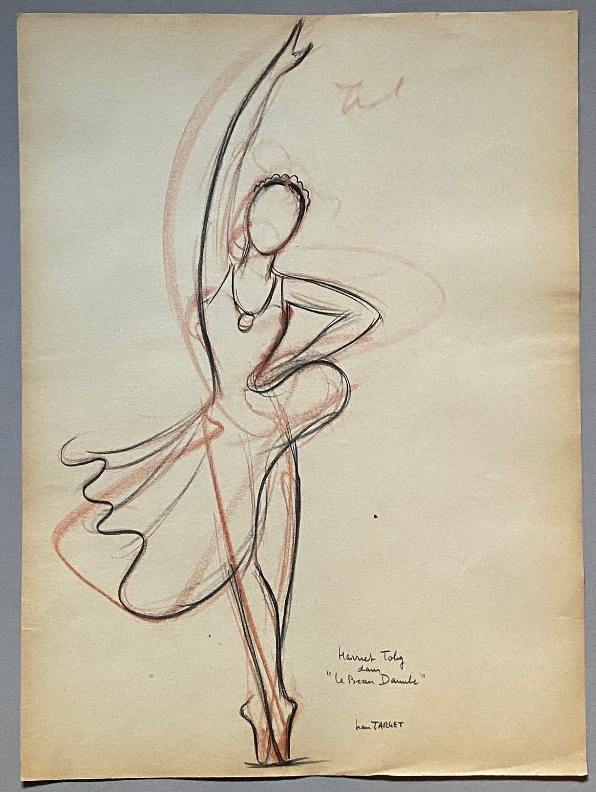 An Original Drawing of Harriet Toby in Le Beau Danube by Jean Target. 1940’s. Crayon on Paper. 27 x 37 cms.