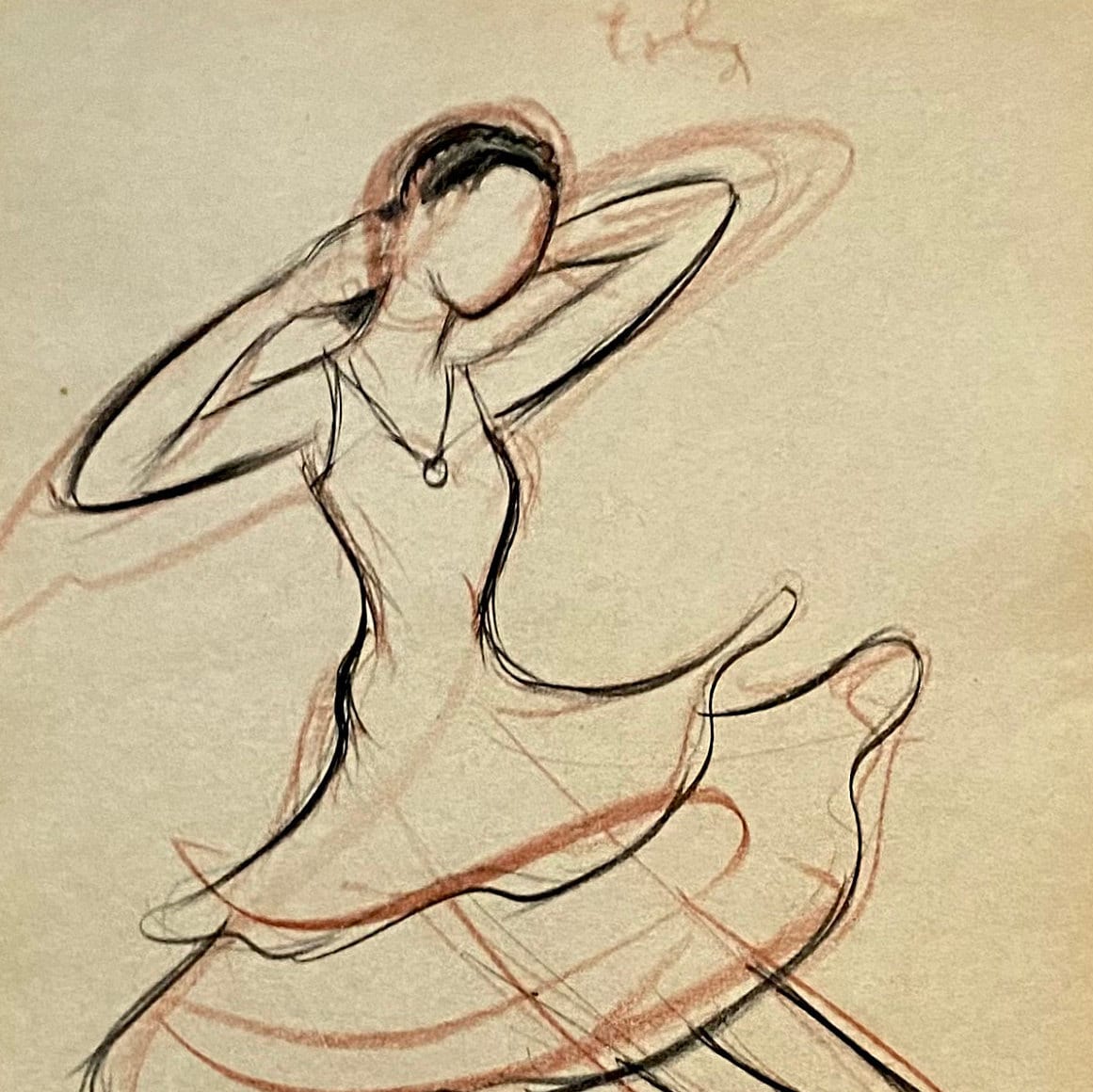 An Original Drawing of Harriet Toby in Le Beau Danube by Jean Target. 1940’s. Crayon on Paper. 27 x 37 cms.
