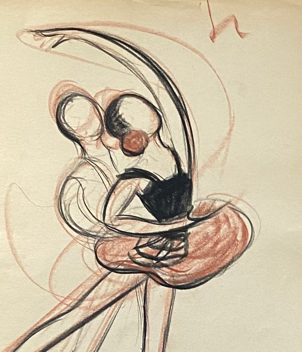 An Original Drawing of Rosella Hightower and Serge Golvine in Le Pas de Trois by Jean Target. 1940’s. Crayon on Paper. 27 x 37 cms.