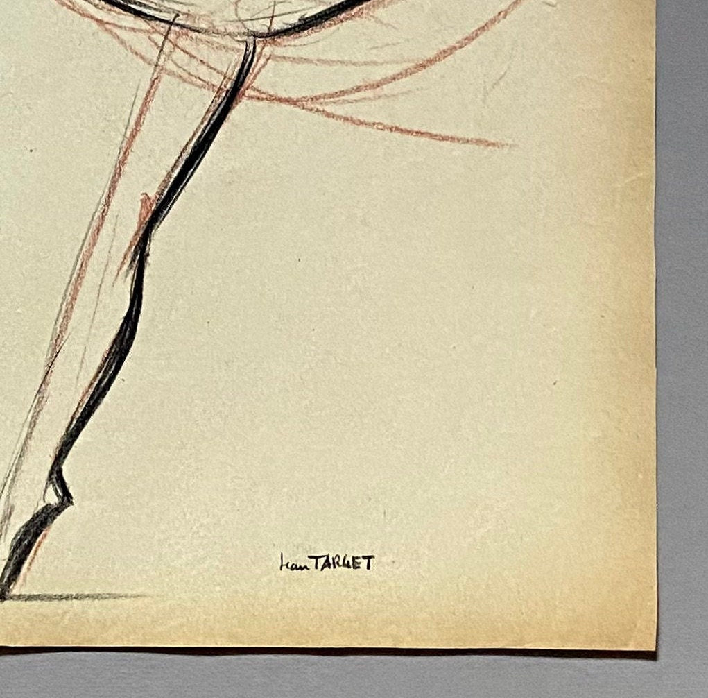 An Original Drawing of dancer Joan Cadzon by Jean Target. 1940’s. Crayon on Paper. 24 x 32 cms.