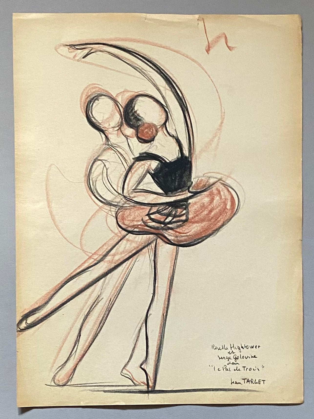 An Original Drawing of Rosella Hightower and Serge Golvine in Le Pas de Trois by Jean Target. 1940’s. Crayon on Paper. 27 x 37 cms.