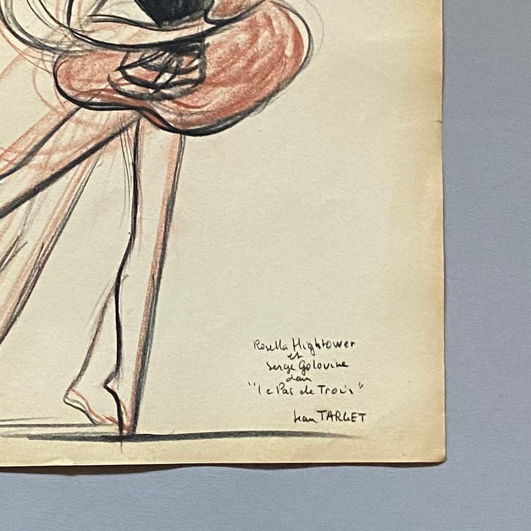 An Original Drawing of Rosella Hightower and Serge Golvine in Le Pas de Trois by Jean Target. 1940’s. Crayon on Paper. 27 x 37 cms.