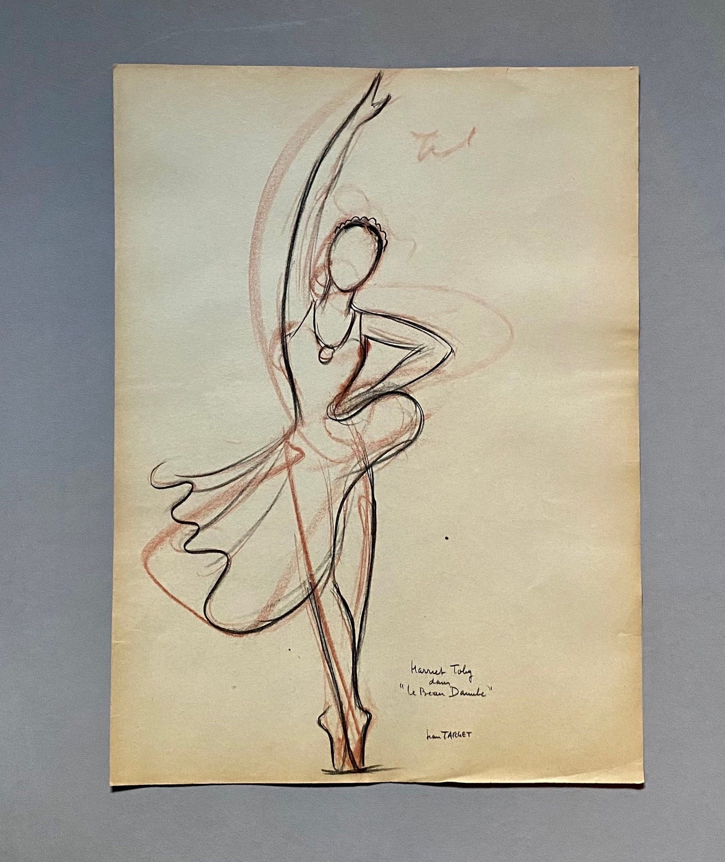 An Original Drawing of Harriet Toby in Le Beau Danube by Jean Target. 1940’s. Crayon on Paper. 27 x 37 cms.