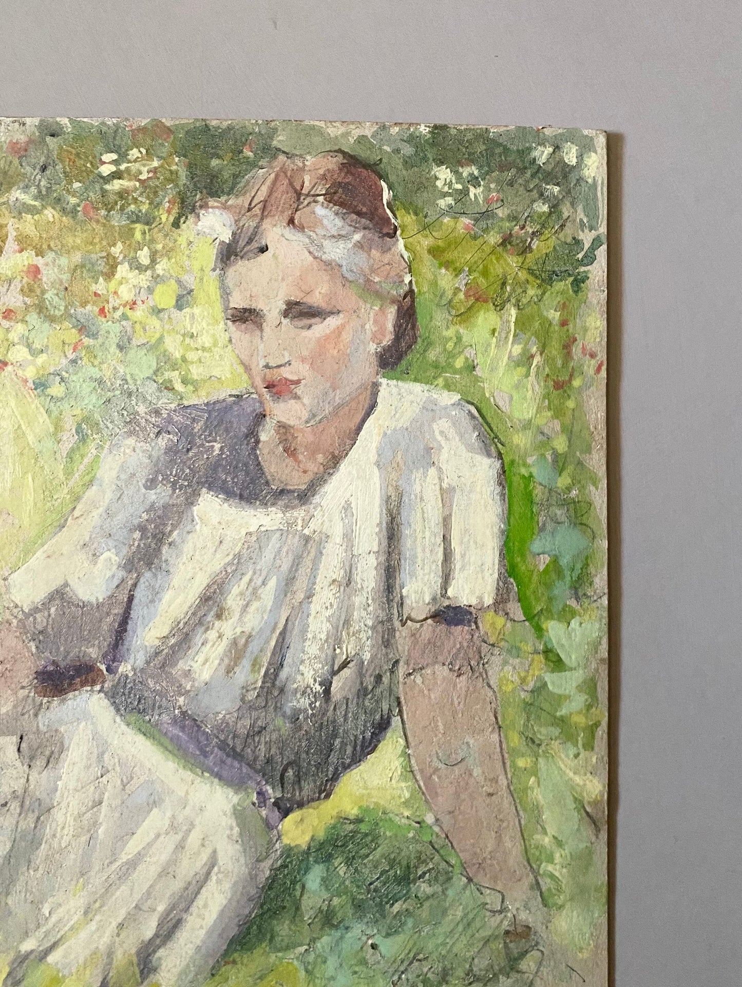 A Portrait in Oil of a Young Woman . Impressionist Style. French. Late 1800’s. Artist unknown. Initialed and inscribed. 35 x 26.5 cms.