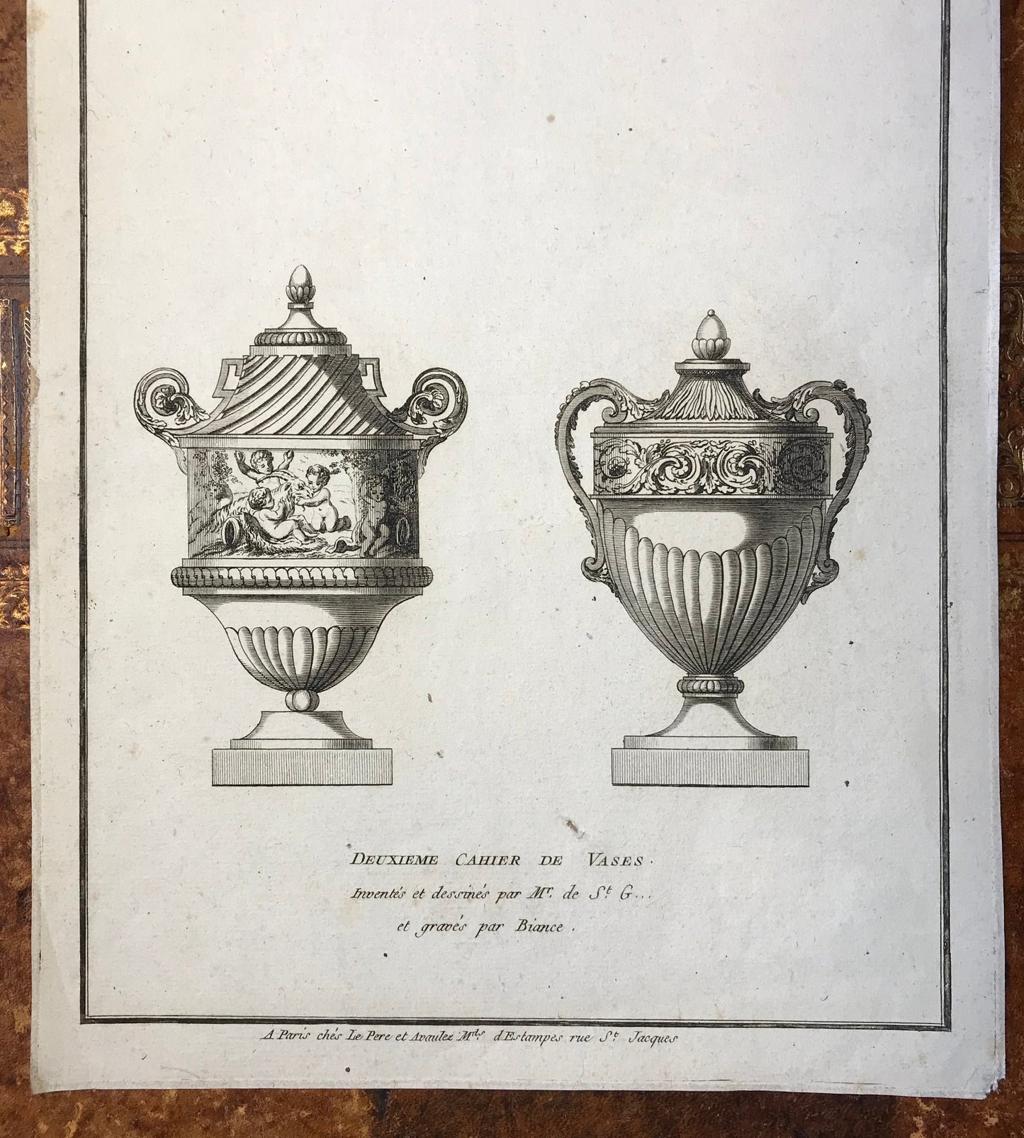 A Set of 6 Original Antique Engravings Showing Designs for Vases. Numbered 1 to 6. By Pierre de Fontanieu. Dated 1770. 36 x 24.2 cms.