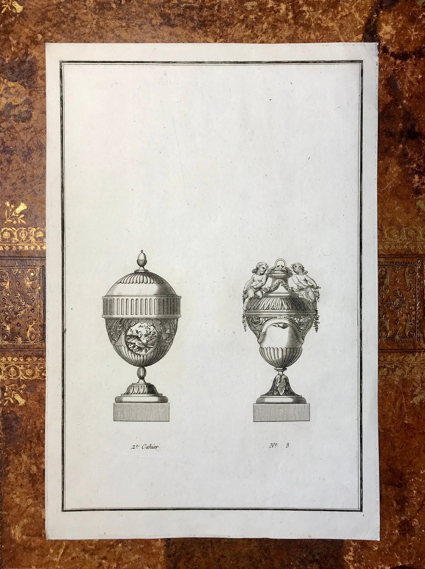 A Set of 6 Original Antique Engravings Showing Designs for Vases. Numbered 1 to 6. By Pierre de Fontanieu. Dated 1770. 36 x 24.2 cms.