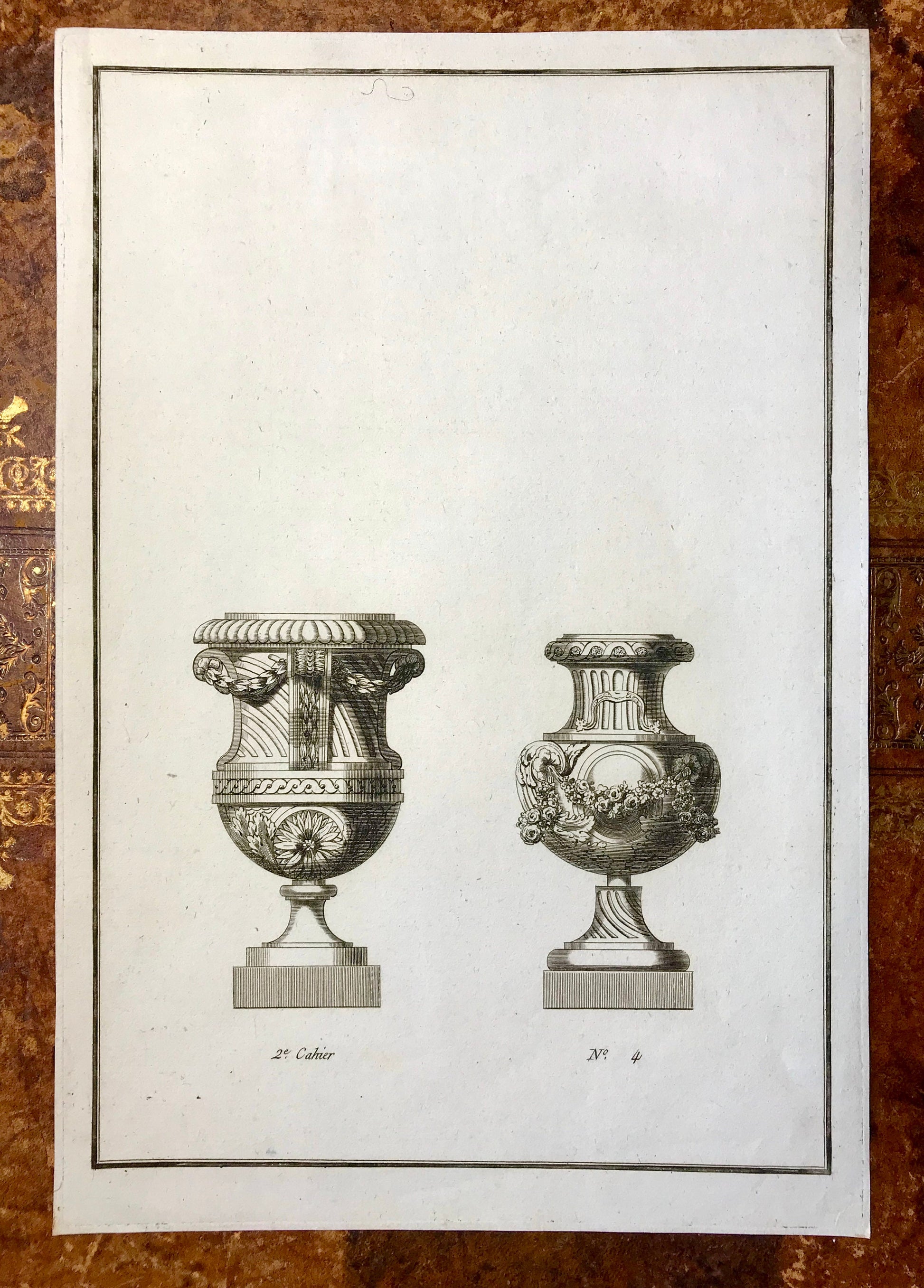 A Set of 6 Original Antique Engravings Showing Designs for Vases. Numbered 1 to 6. By Pierre de Fontanieu. Dated 1770. 36 x 24.2 cms.