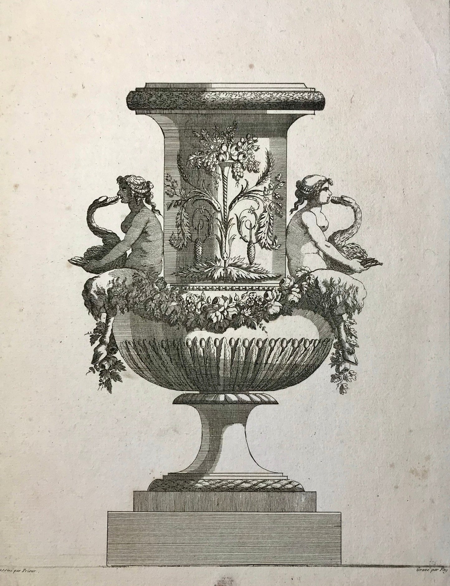 3 Engravings. Designs for Vases by Jean-Louis Prieur (1732-95). French. Late 18th Century. Size: 32.5 x 26 cms.