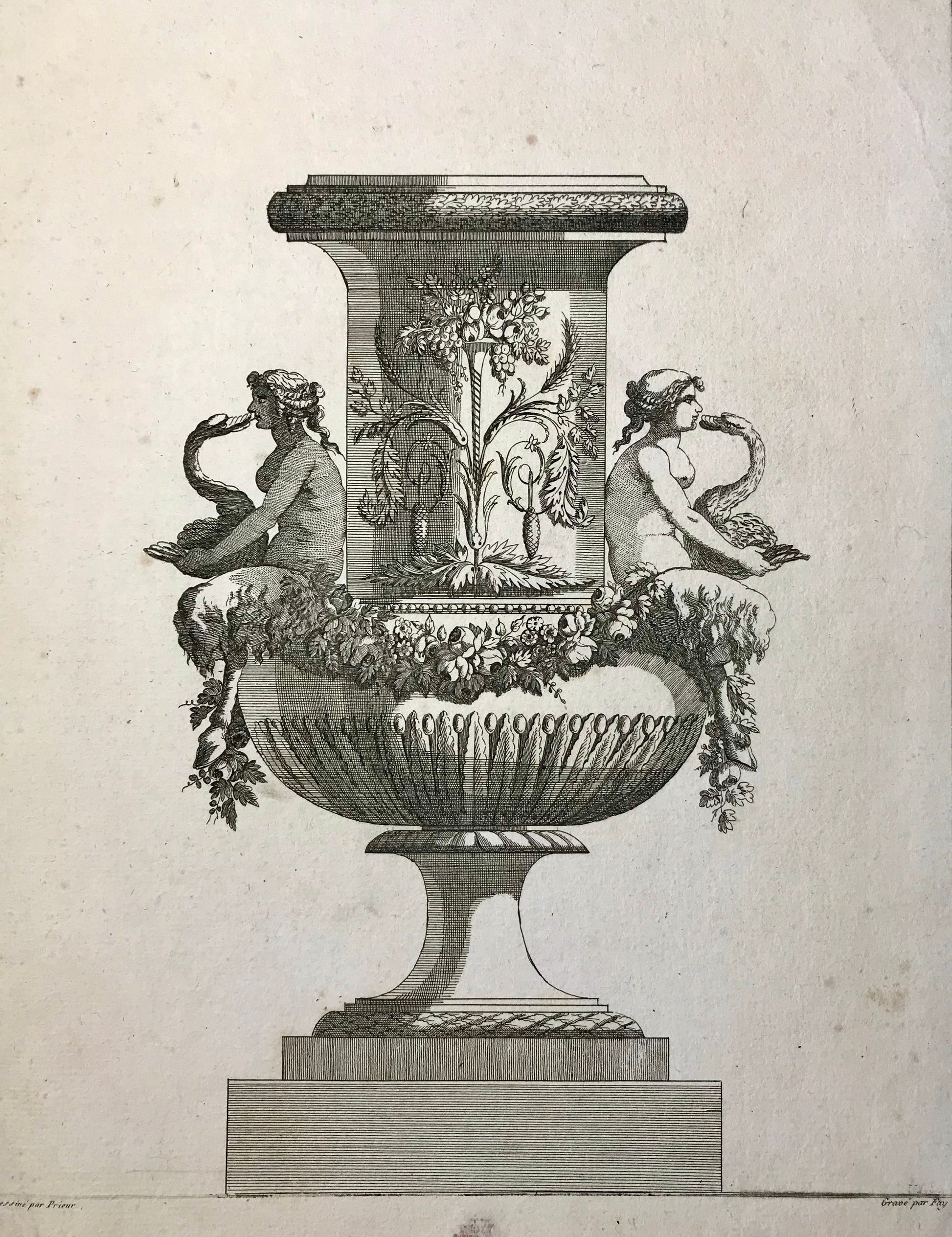 3 Original Engravings. Designs for Vases. Designed by Jean-Louis Prieur (1732-95). French. Late 18th Century. Size: 32.5 x 26 cms.