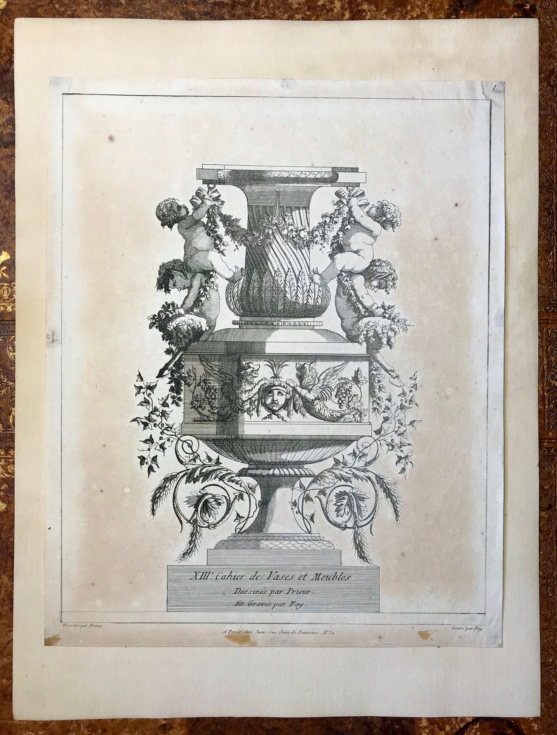 3 Engravings. Designs for Vases by Jean-Louis Prieur (1732-95). French. Late 18th Century. Size: 32.5 x 26 cms.