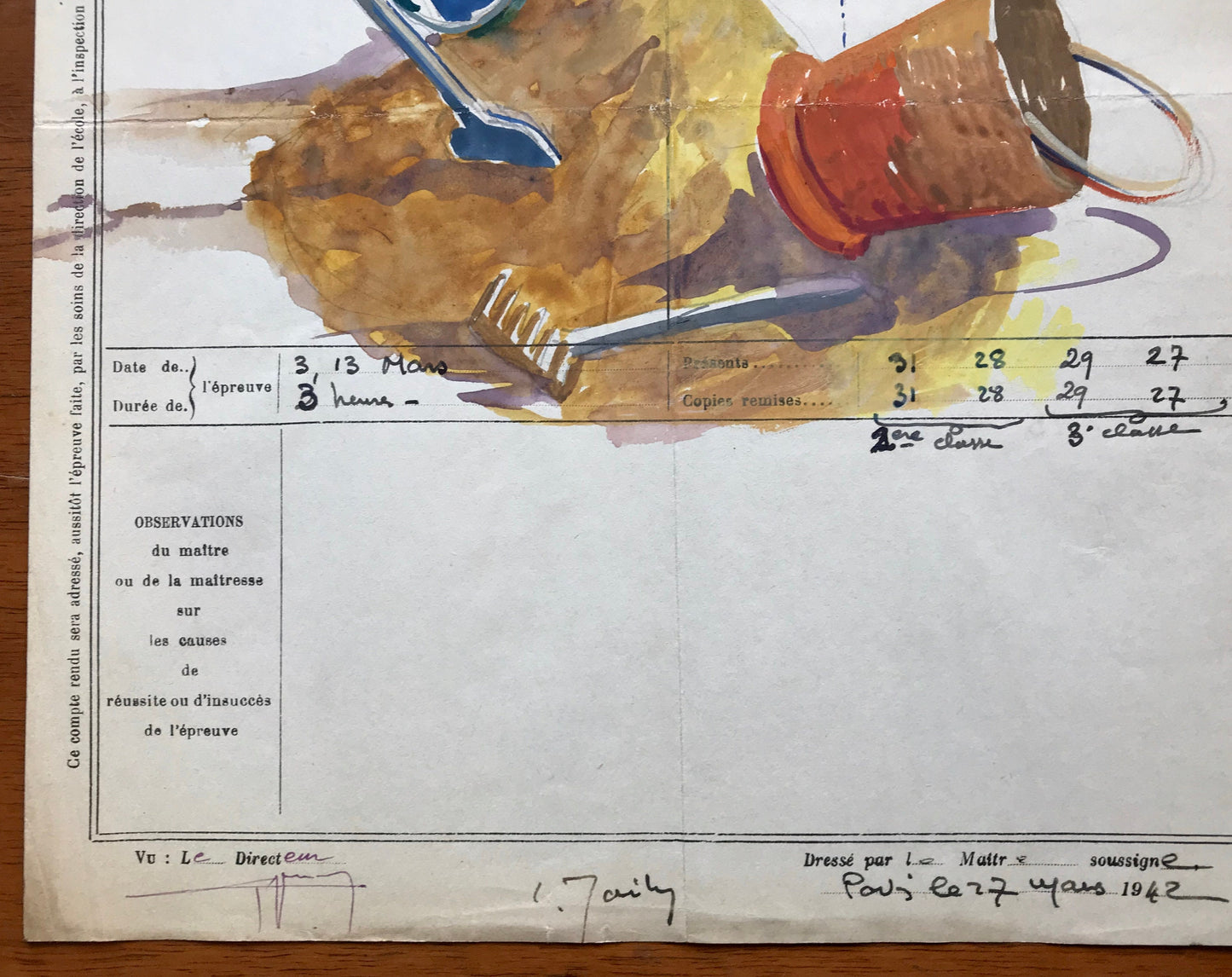 An original artwork. An Examination Piece from a Parisian Art School. Dated 1942. Size: 27 x 21 cms.