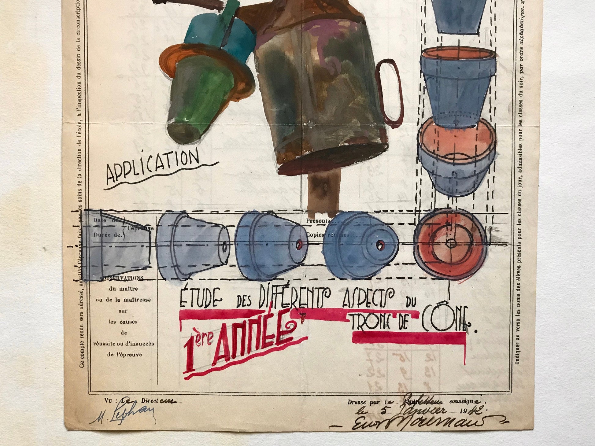 An original artwork. An Examination Piece from a Parisian Art School. Dated 1942. Size: 27 x 21 cms.