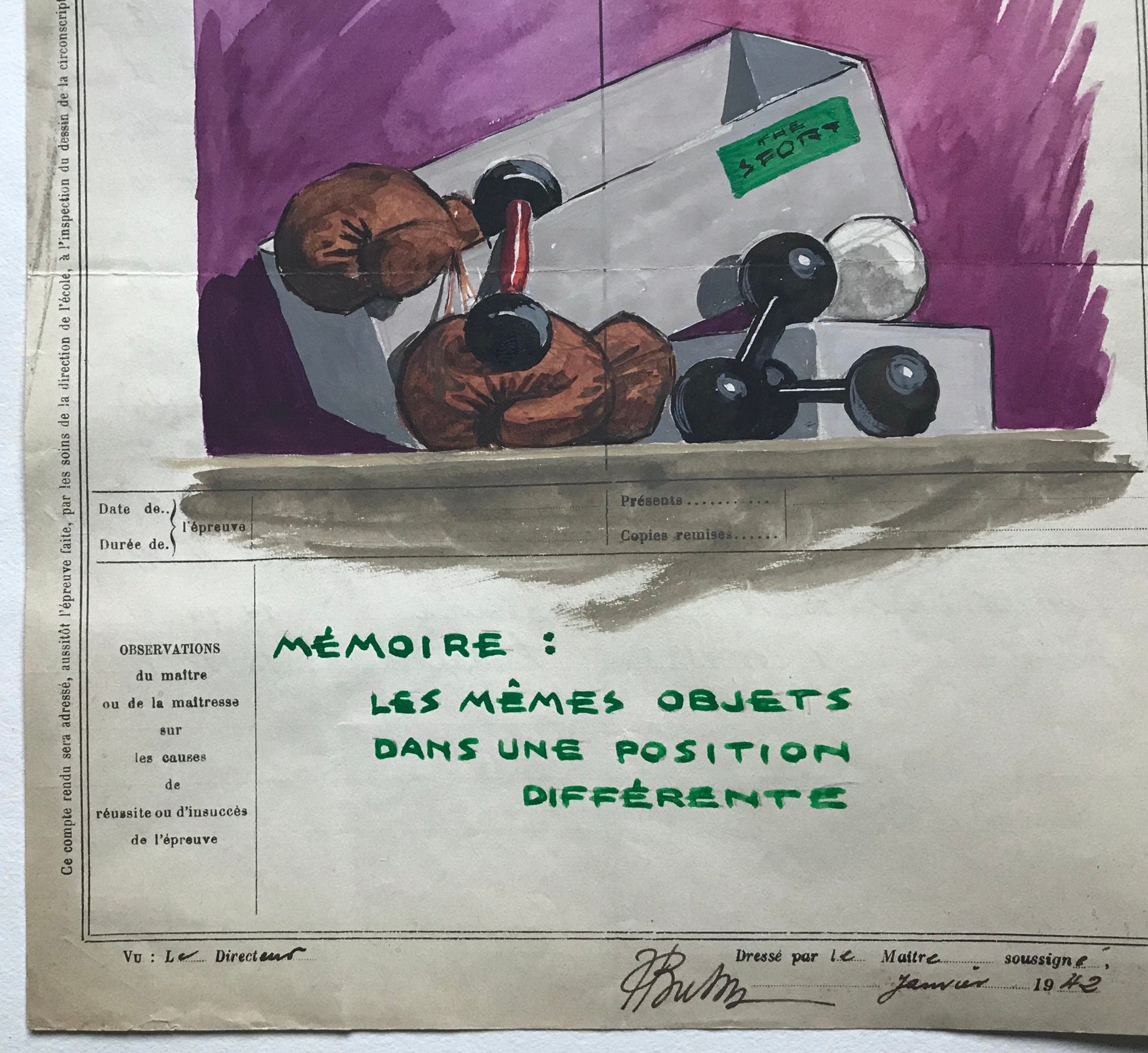 An original artwork. An Examination Piece from a Parisian Art School. Dated 1941. Size: 27 x 21 cms.