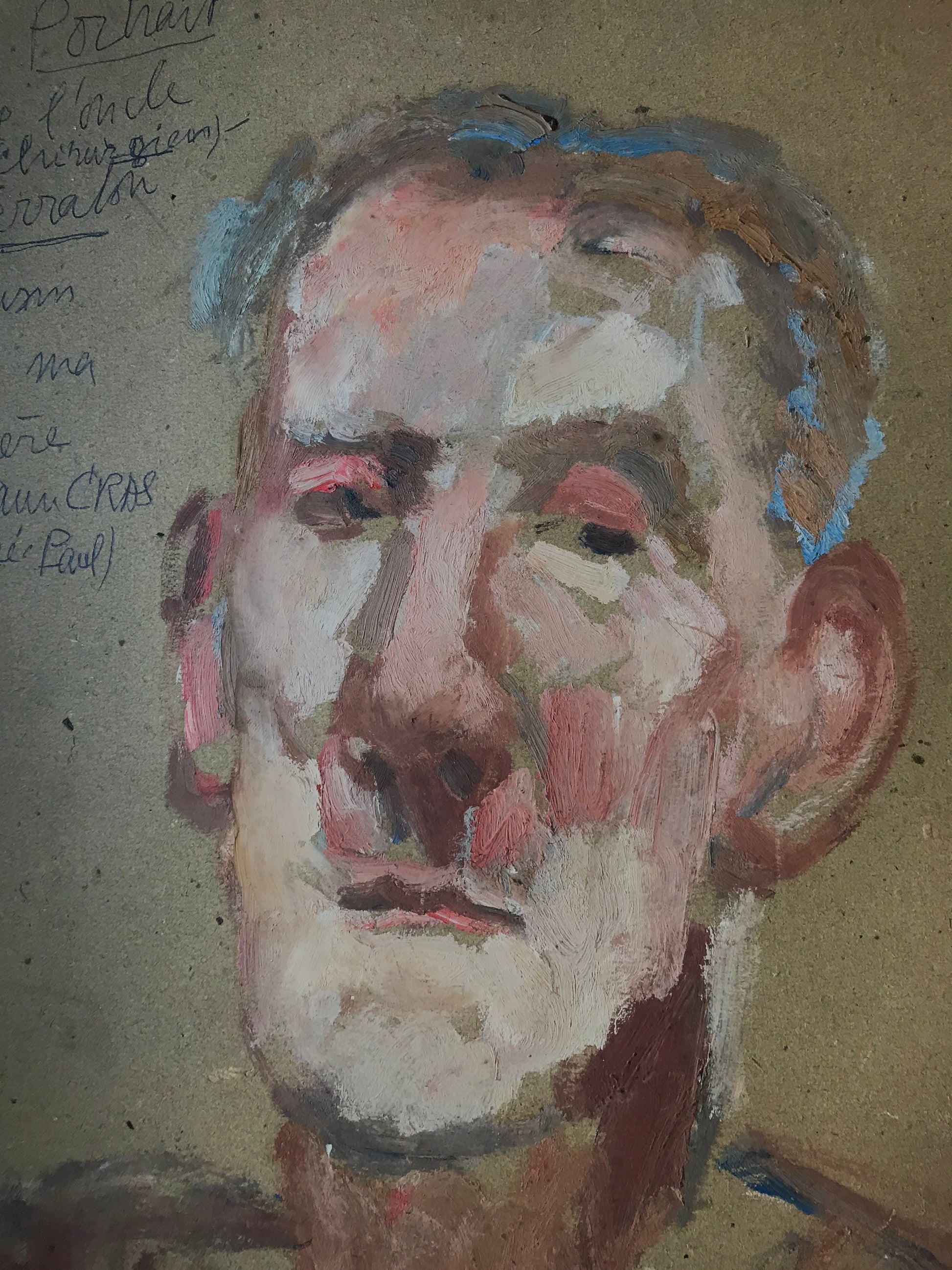 Two Portraits by Monique Cras. One of her grandmother and one of her uncle. Oil on board. 38.5 x 28 and 34.5 x 27 cms.