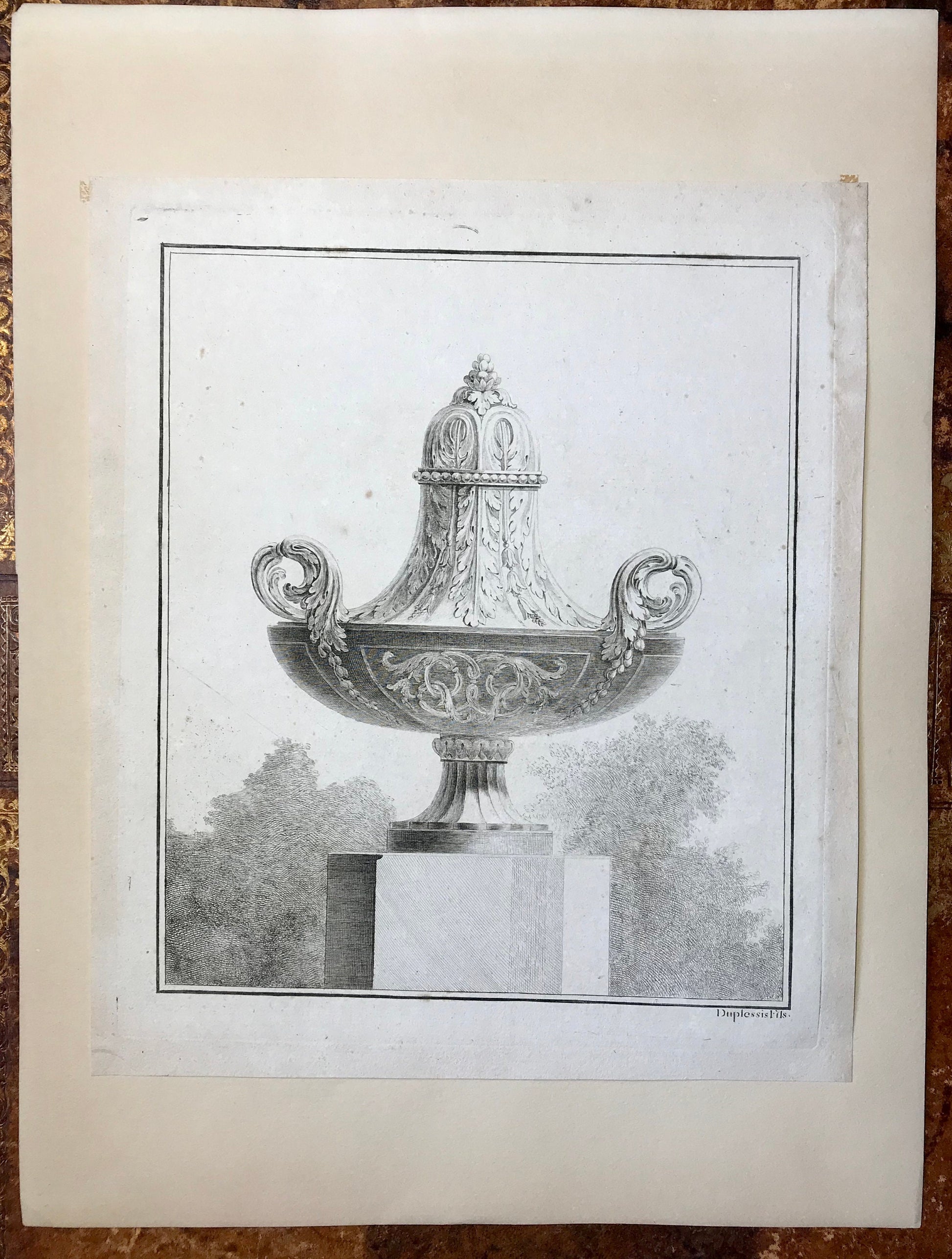 Five antique Engravings. Designs for Vases. Designed by Jean-Claude Duplessis. French. Late 18th Century. Size: 29.5 x 25 cms.
