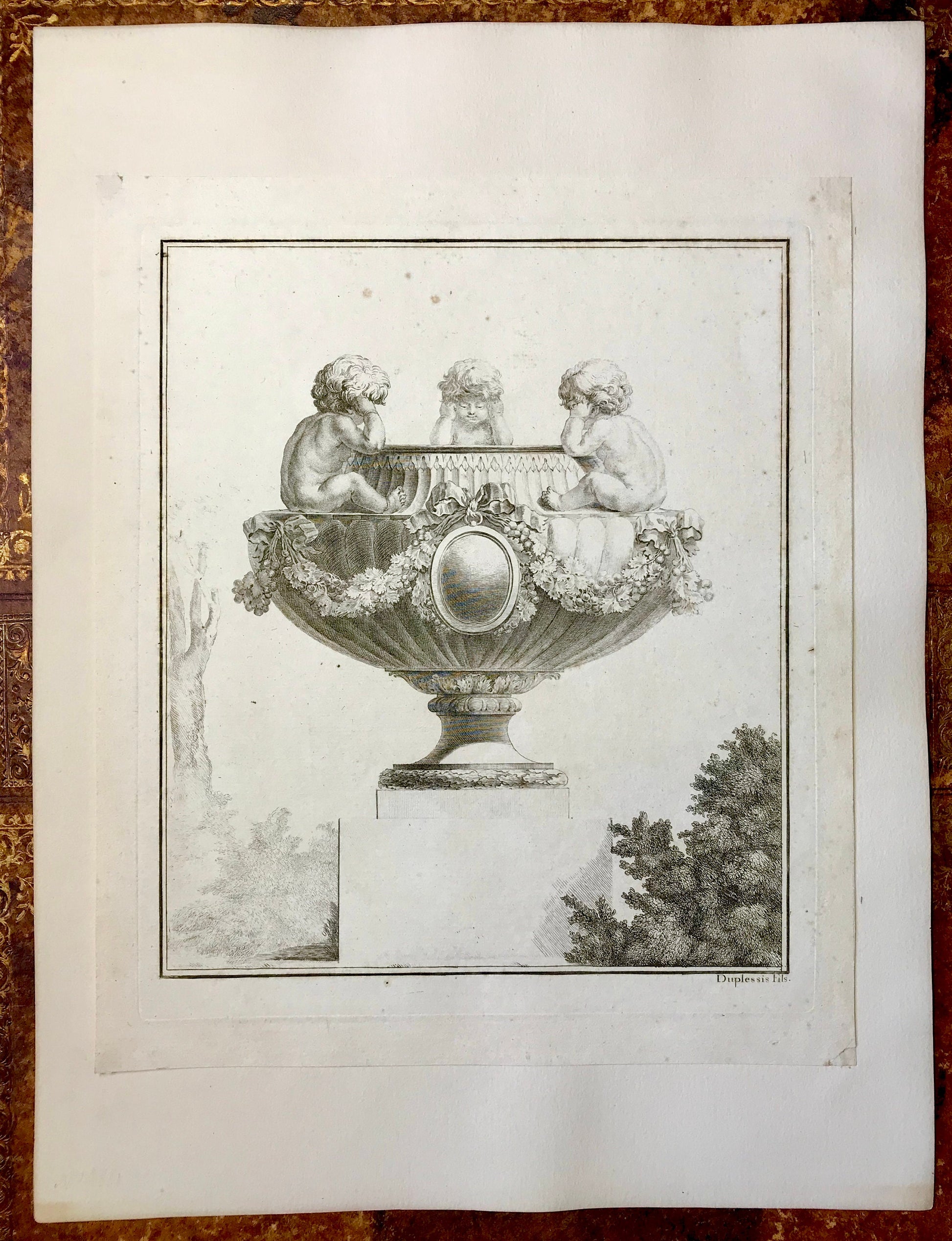 Five antique Engravings. Designs for Vases. Designed by Jean-Claude Duplessis. French. Late 18th Century. Size: 29.5 x 25 cms.