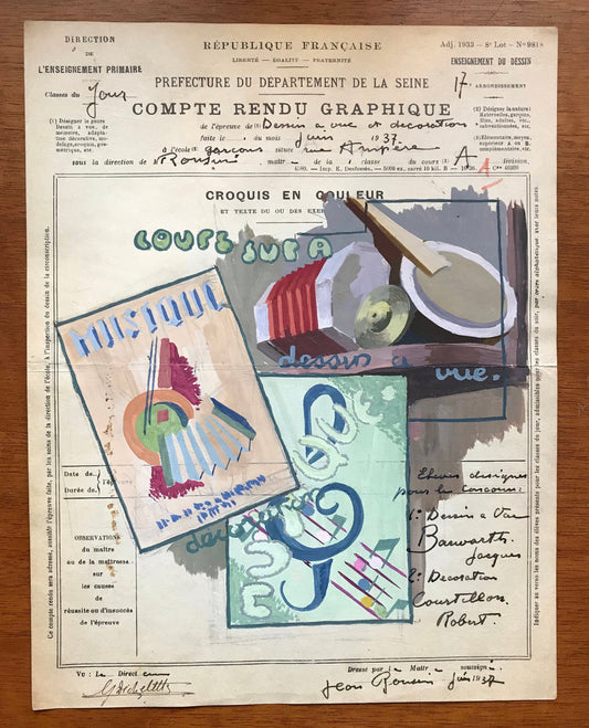 An original artwork. An Examination Piece from a Parisian Art School. Dated 1937. Size: 27 x 21 cms.