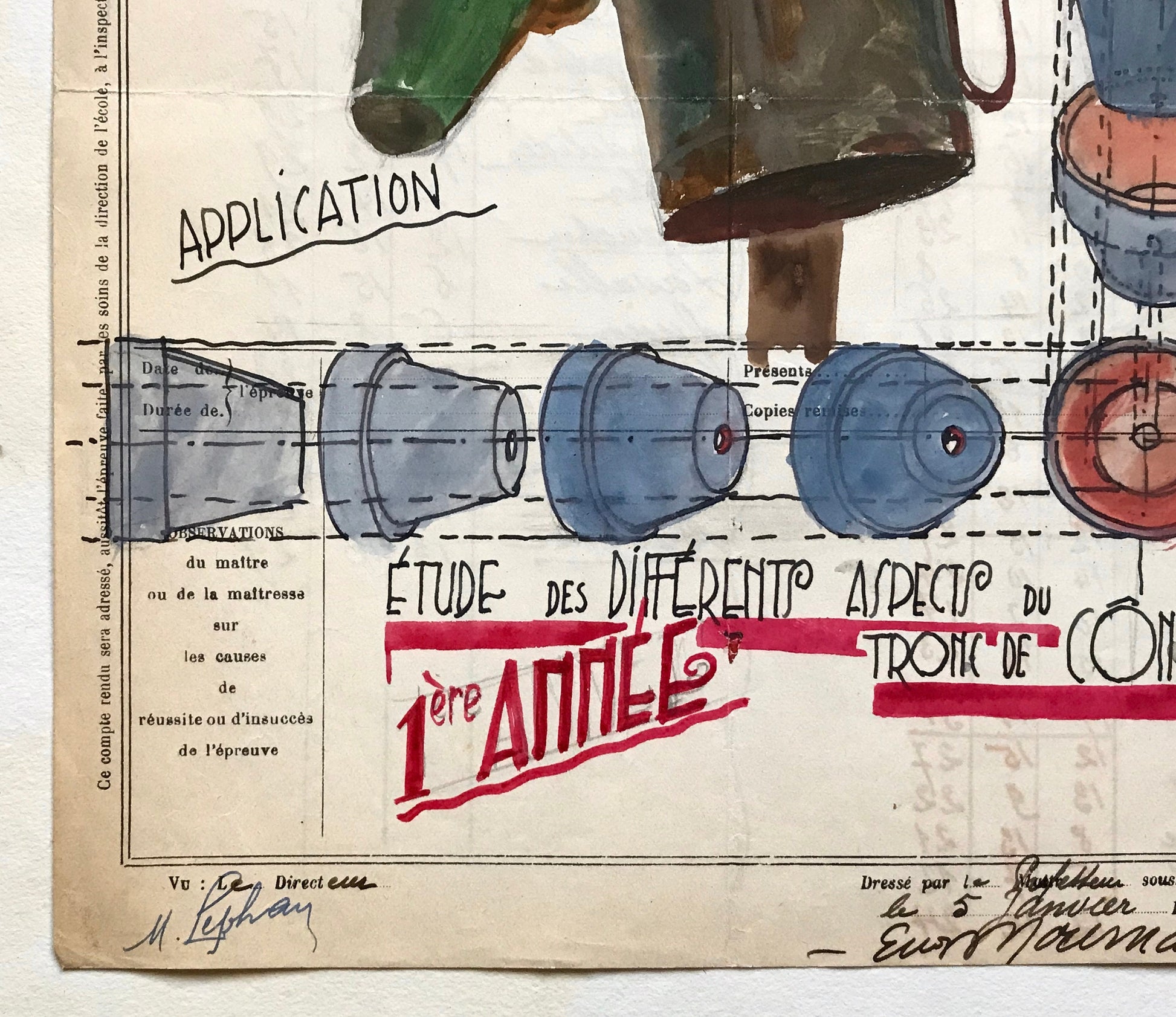 An original artwork. An Examination Piece from a Parisian Art School. Dated 1942. Size: 27 x 21 cms.