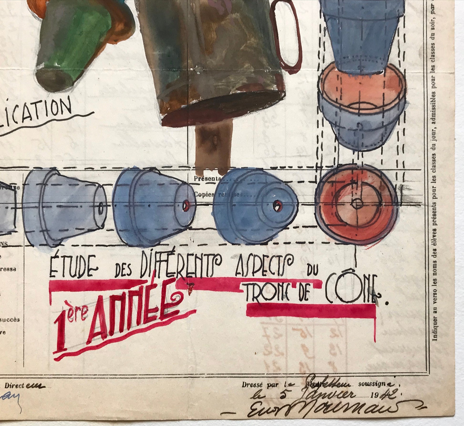 An original artwork. An Examination Piece from a Parisian Art School. Dated 1942. Size: 27 x 21 cms.