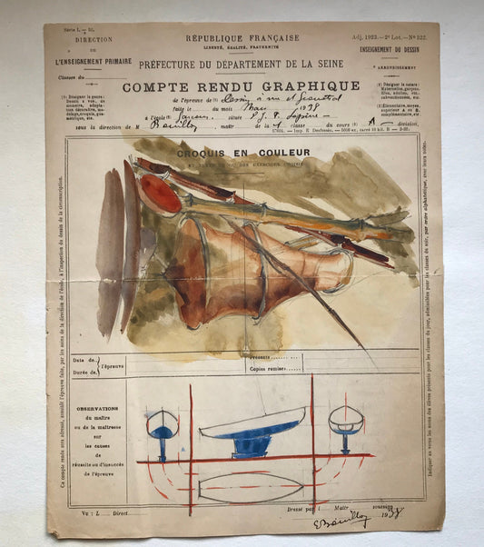 An original artwork. An Examination Piece from a Parisian Art School. Dated 1938. Size: 27 x 21 cms.