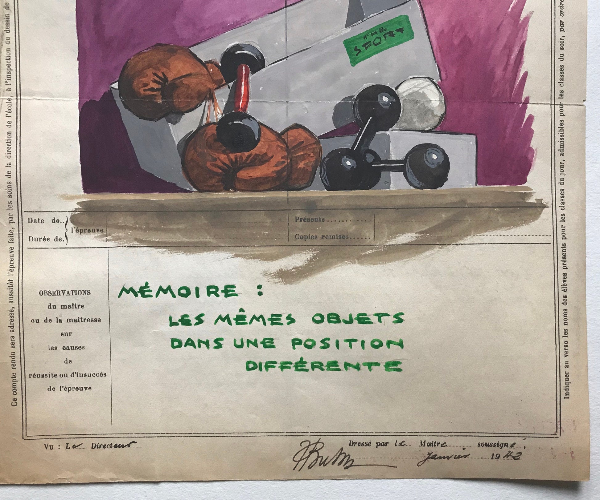 An original artwork. An Examination Piece from a Parisian Art School. Dated 1941. Size: 27 x 21 cms.