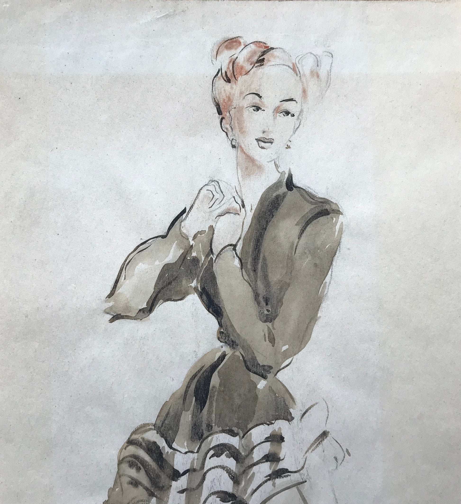 An Original Fashion Design. French. Circa 1950’s. By Janine Chabonay. Size: 11 3/4 x 7 inches.