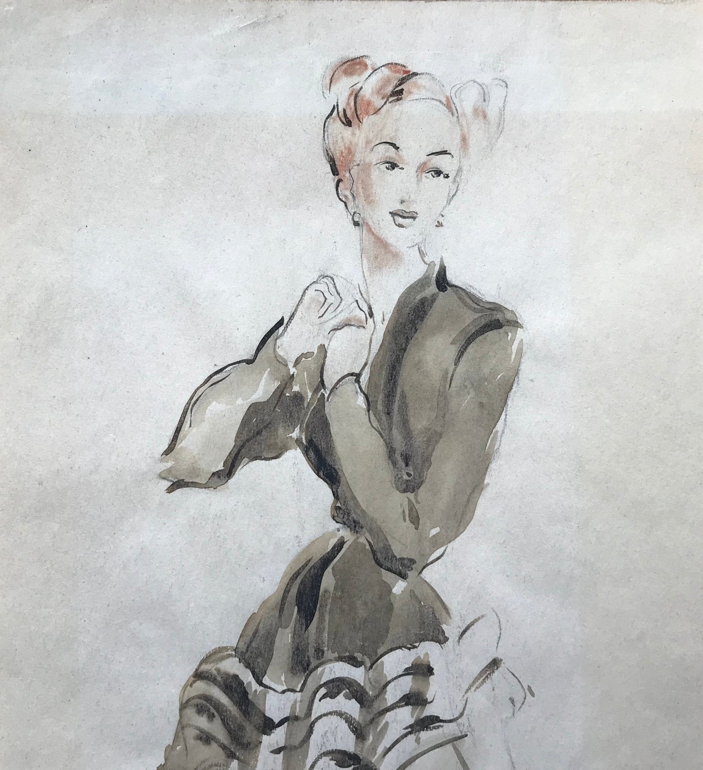 An Original Fashion Design. French. Circa 1950’s. By Janine Chabonay. Size: 11 3/4 x 7 inches.