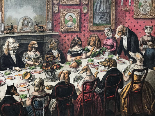 The Dogs’ Dinner Party, The White Cat, The Little Dog Trusty and My Mother. Published by George Routledge in 1870. 27 x 23 cms.