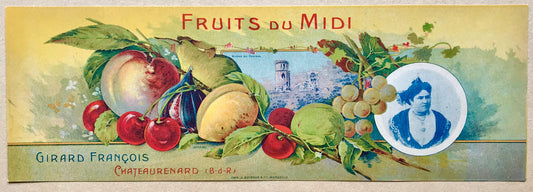 Fruits de Midi. A Label for a Fruit Crate From Marseille, France. Late 1800’s. Excellent Condition. Size: 12 x 35 cms.