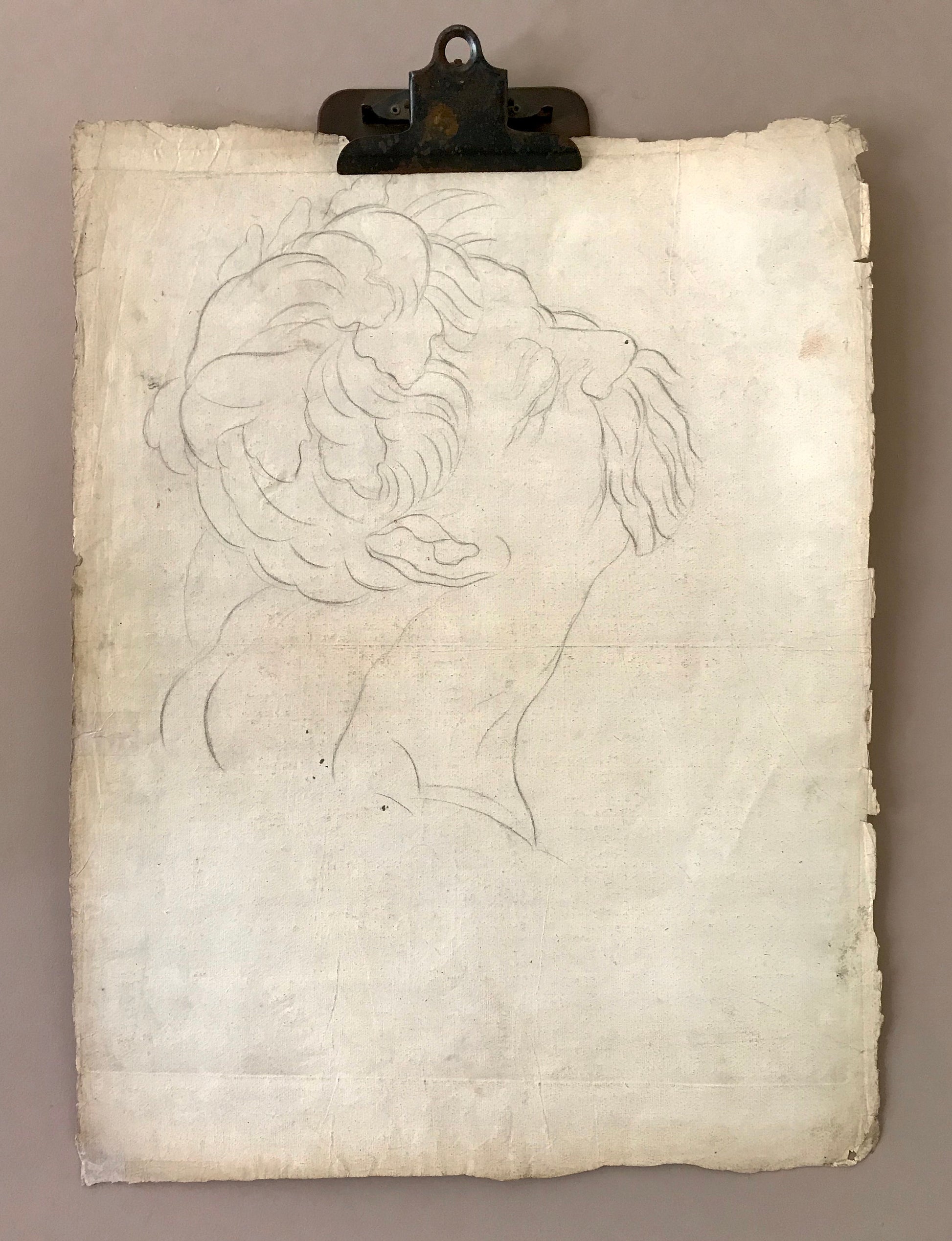 An Original 18th Century Sanguine Portrait. A Study of The Head of an Elderly Man. Handmade Paper. Large: 62 x 47 cms.