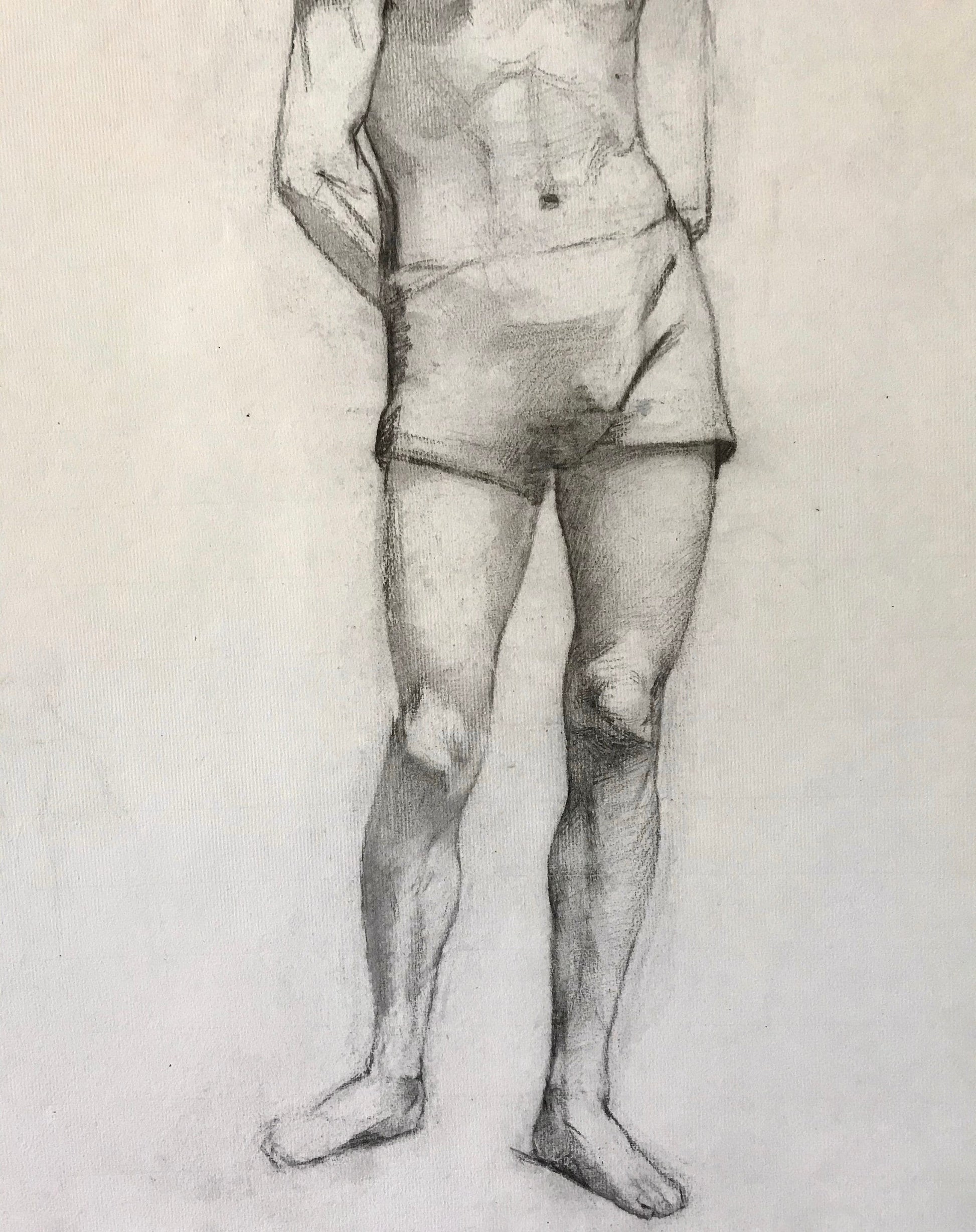 A Original Charcoal Life Drawing of a Man. A French Art School Piece. Early 1900’s. Large: 63 x 48 cms.