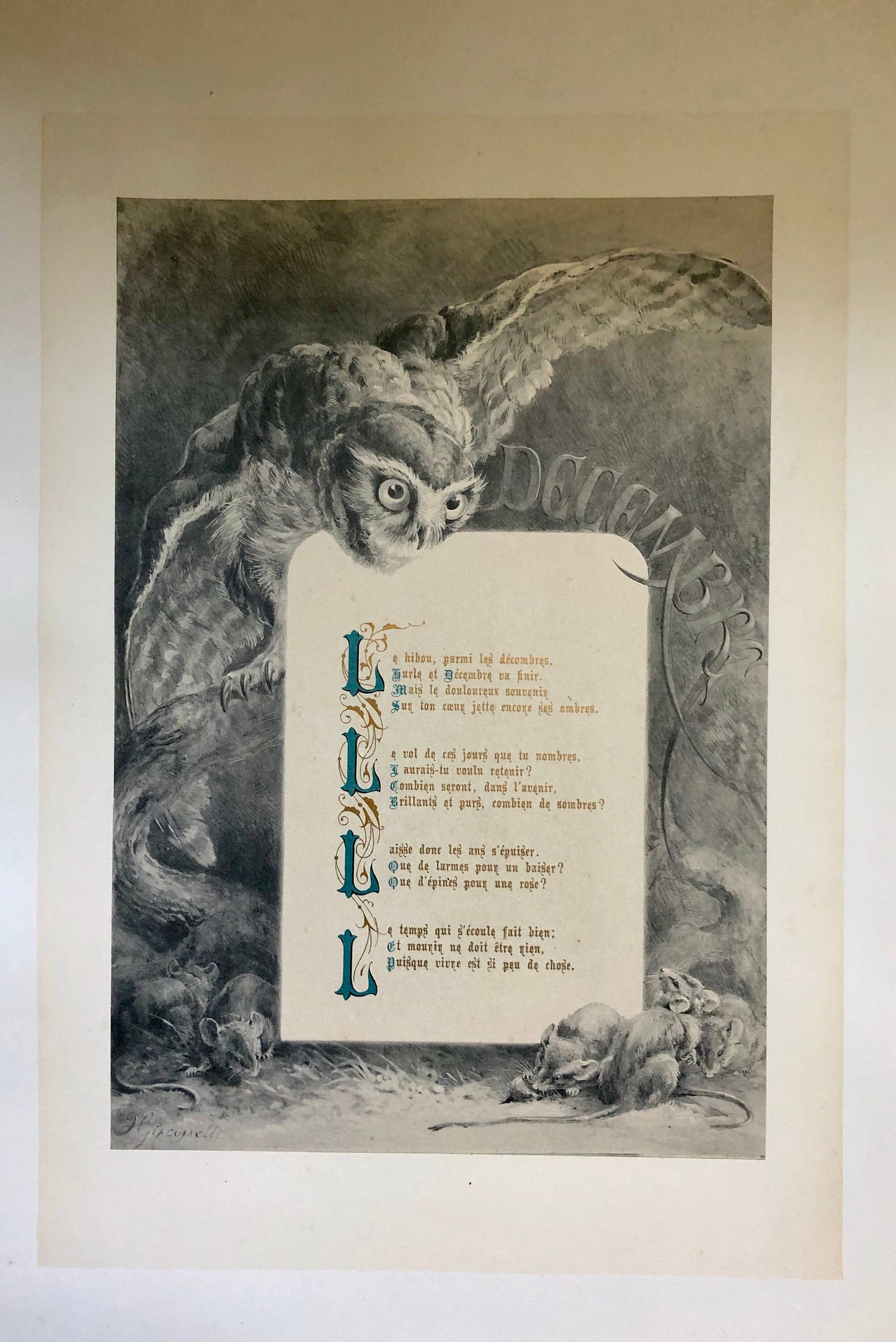 Les Mois. The Months. A Collection of 12 Illustrated Poems by Francois Coppee. Engravings by H. Giacamelli. Large format: 54 x 37 cms.