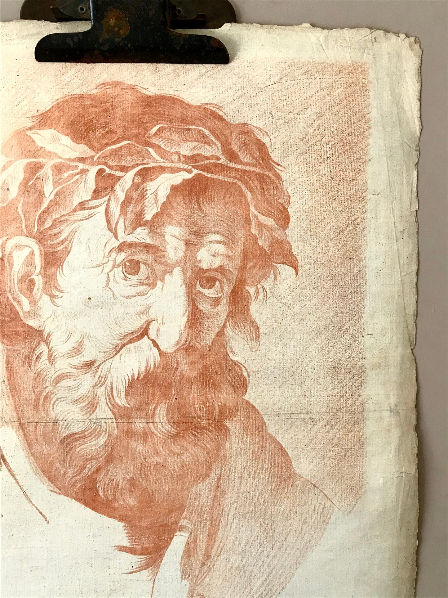 An Original 18th Century Sanguine Portrait. A Study of The Head of an Elderly Man. Handmade Paper. Large: 62 x 47 cms.