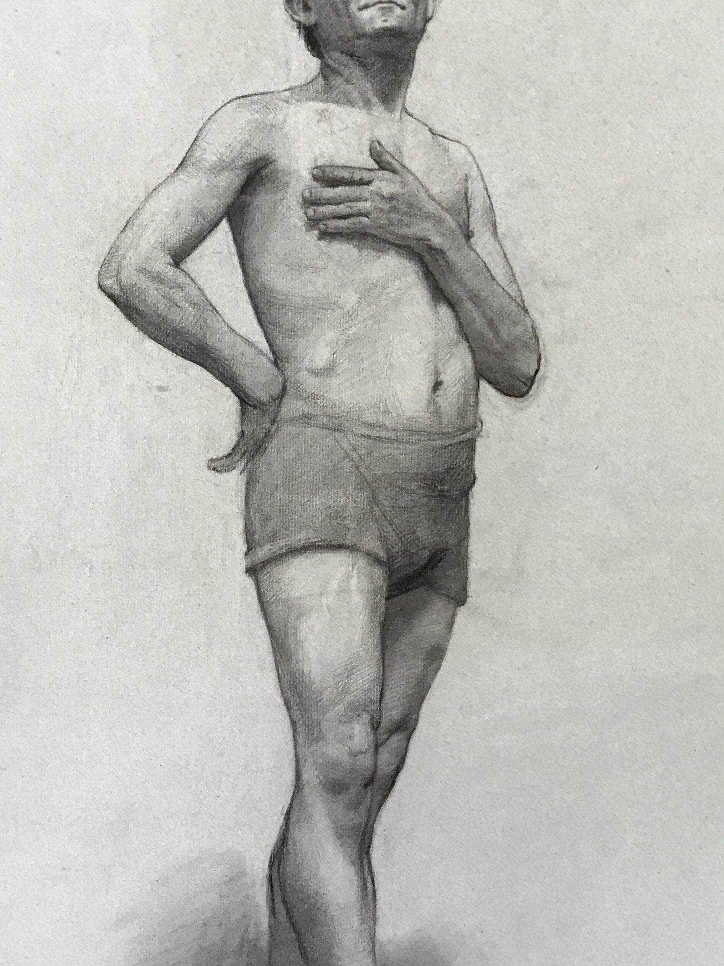 A Original Charcoal life Drawing of a Man. A French Art School Piece. Early 1900’s. Large: 61 x 49 cms.