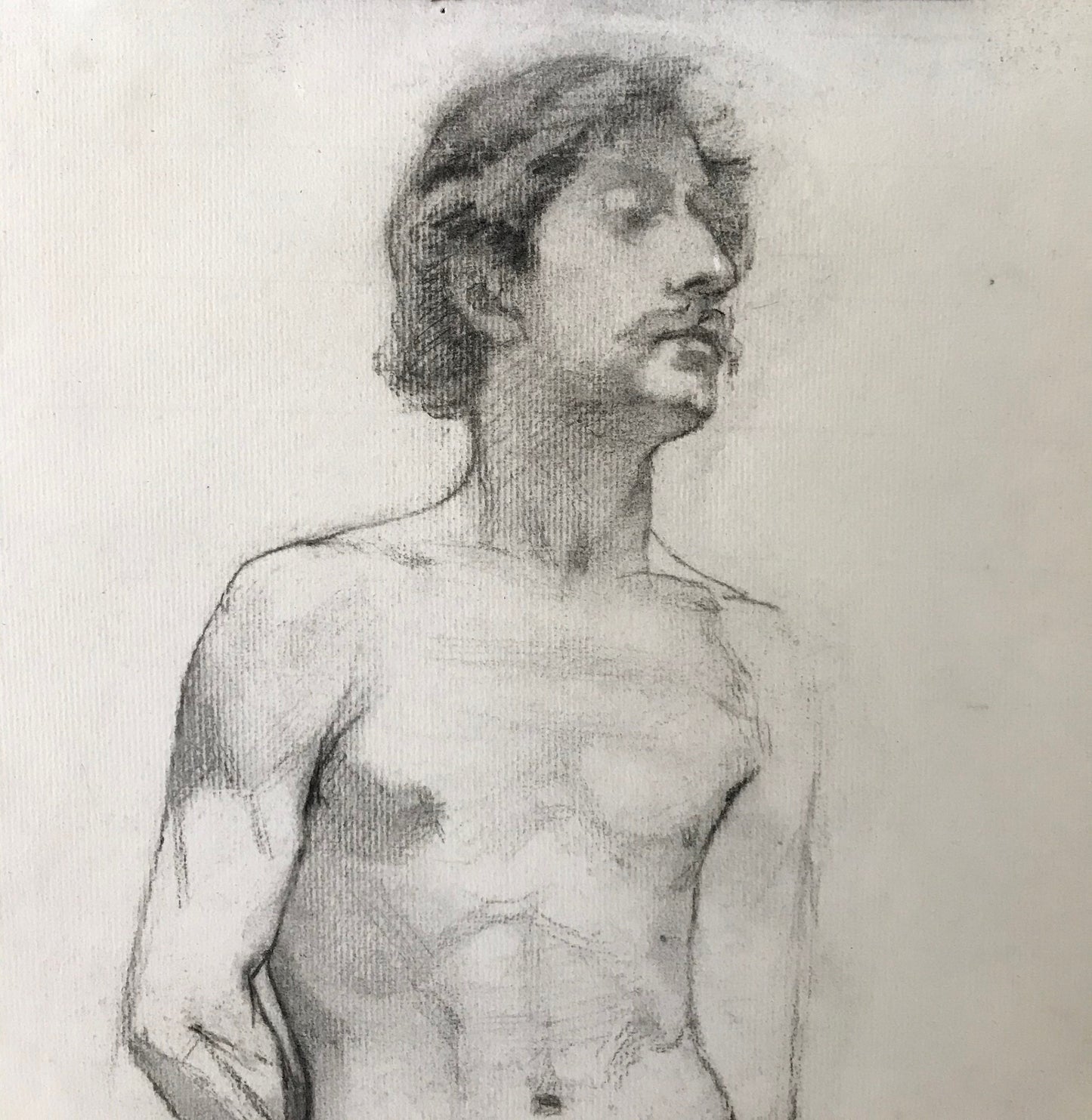 A Original Charcoal Life Drawing of a Man. A French Art School Piece. Early 1900’s. Large: 63 x 48 cms.