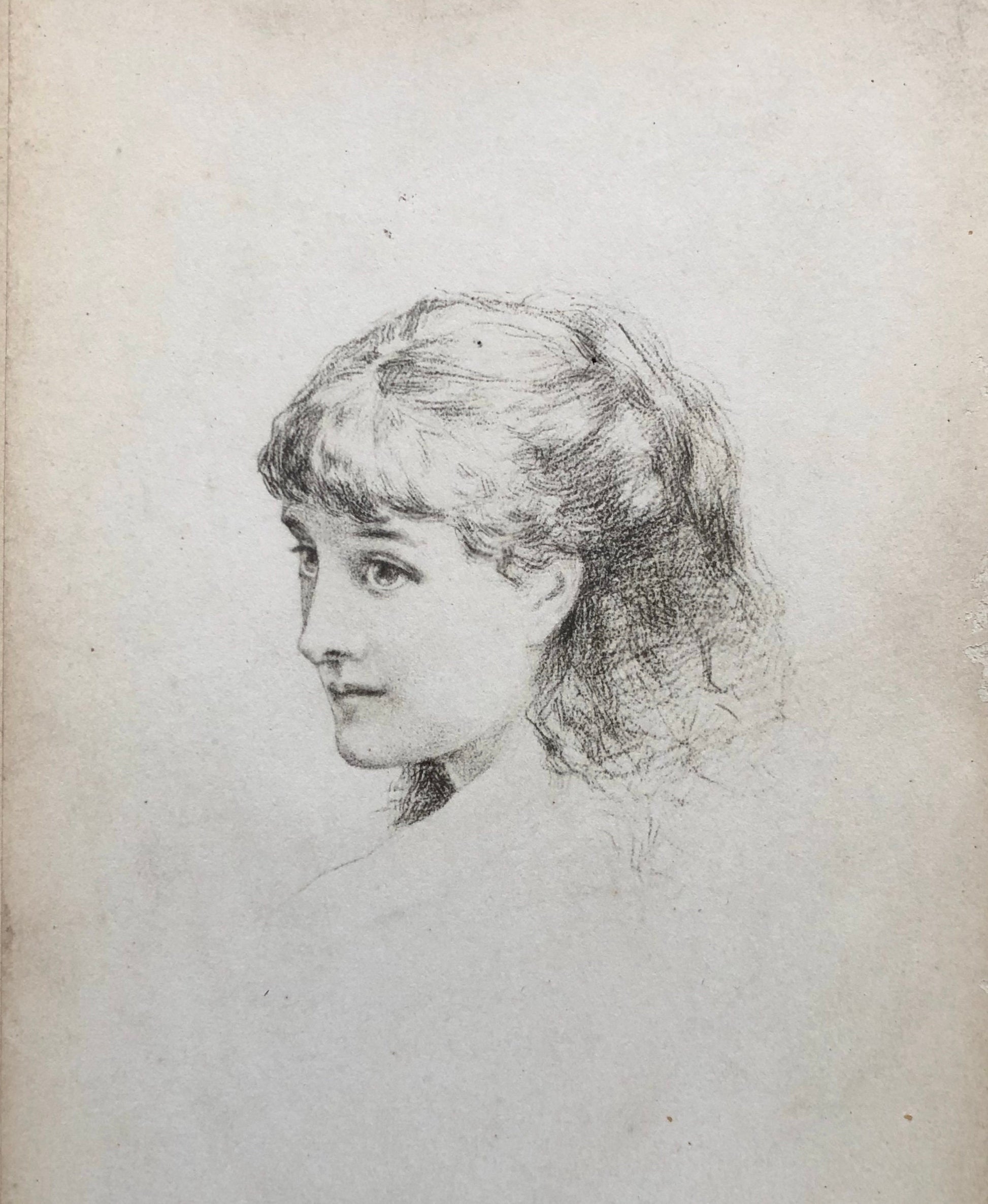 5 Cabinet Cards. Copies of Pencil Drawings of Women by Francis Miles. In Red Cloth Portfolio. Dated 1872. Size: 16.5 x 10.5 cms.