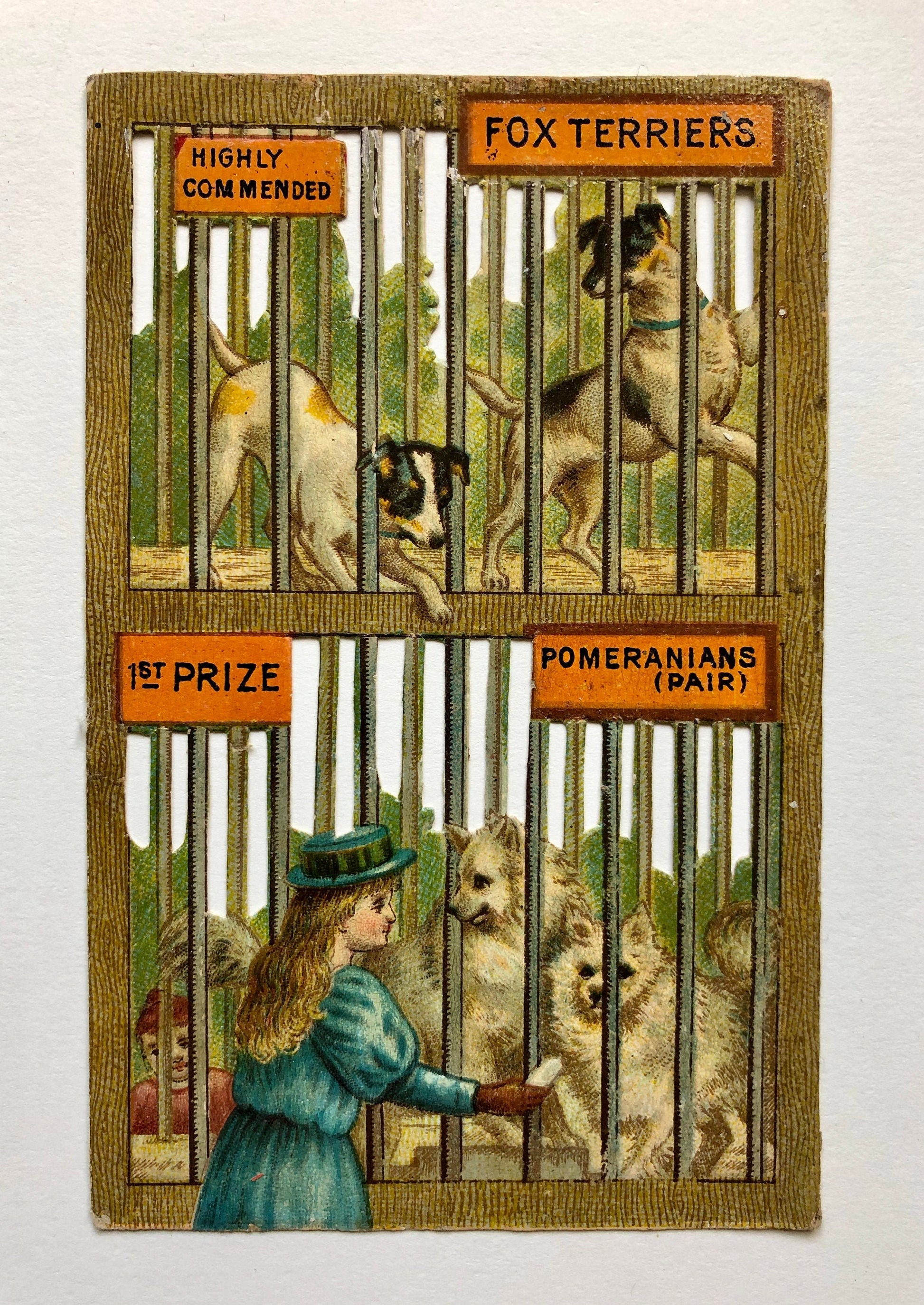 A set of Six Victorian Scraps by Perry & Co. Limited. The Dog Show. Size: 11.7 x 7.5 cms