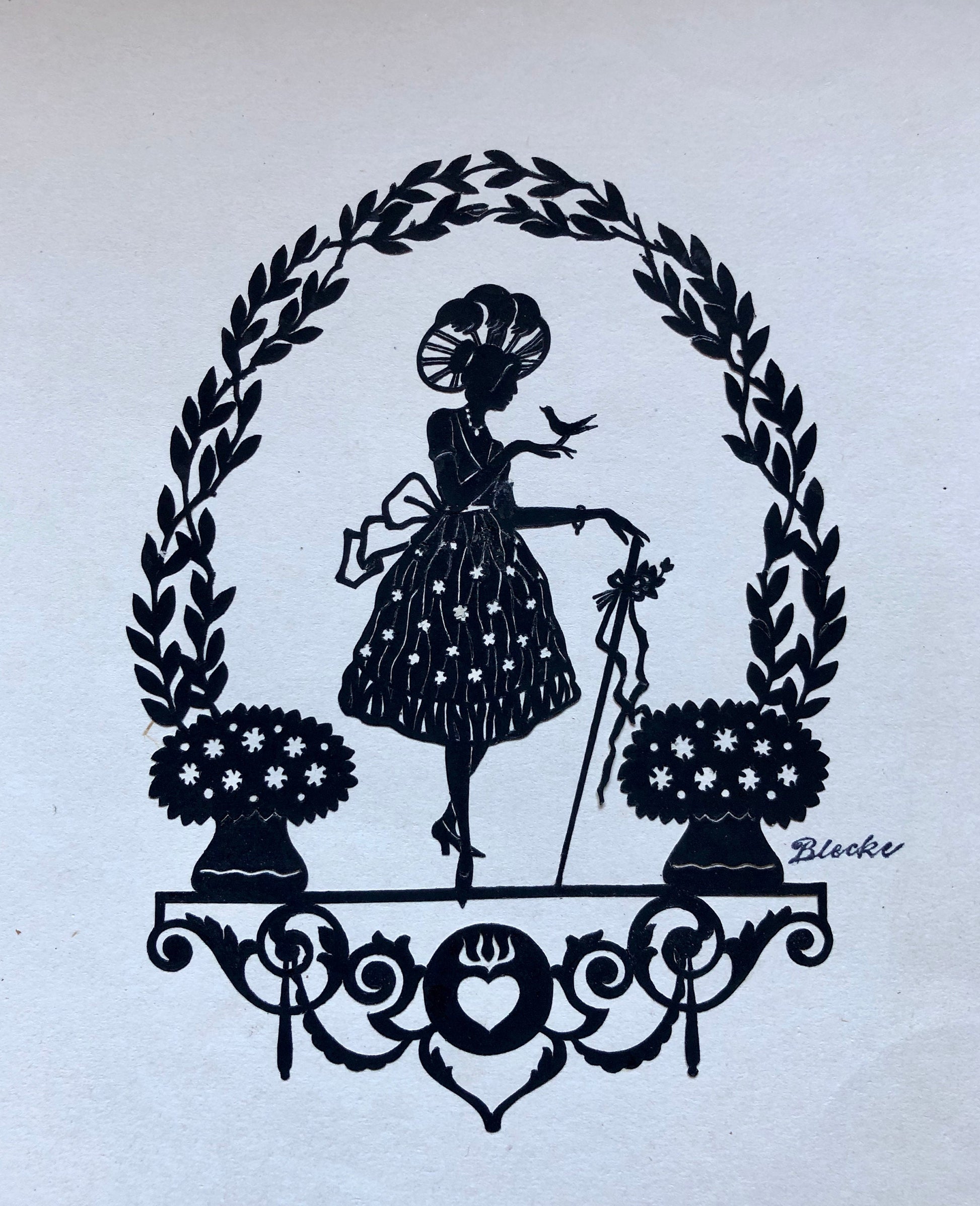 A Group of Eight Papercuts or Scherenschnitte by Gertrude Blecke. From the 1920’s. Various sizes. The largest is 31.5 x 24.5 cms.