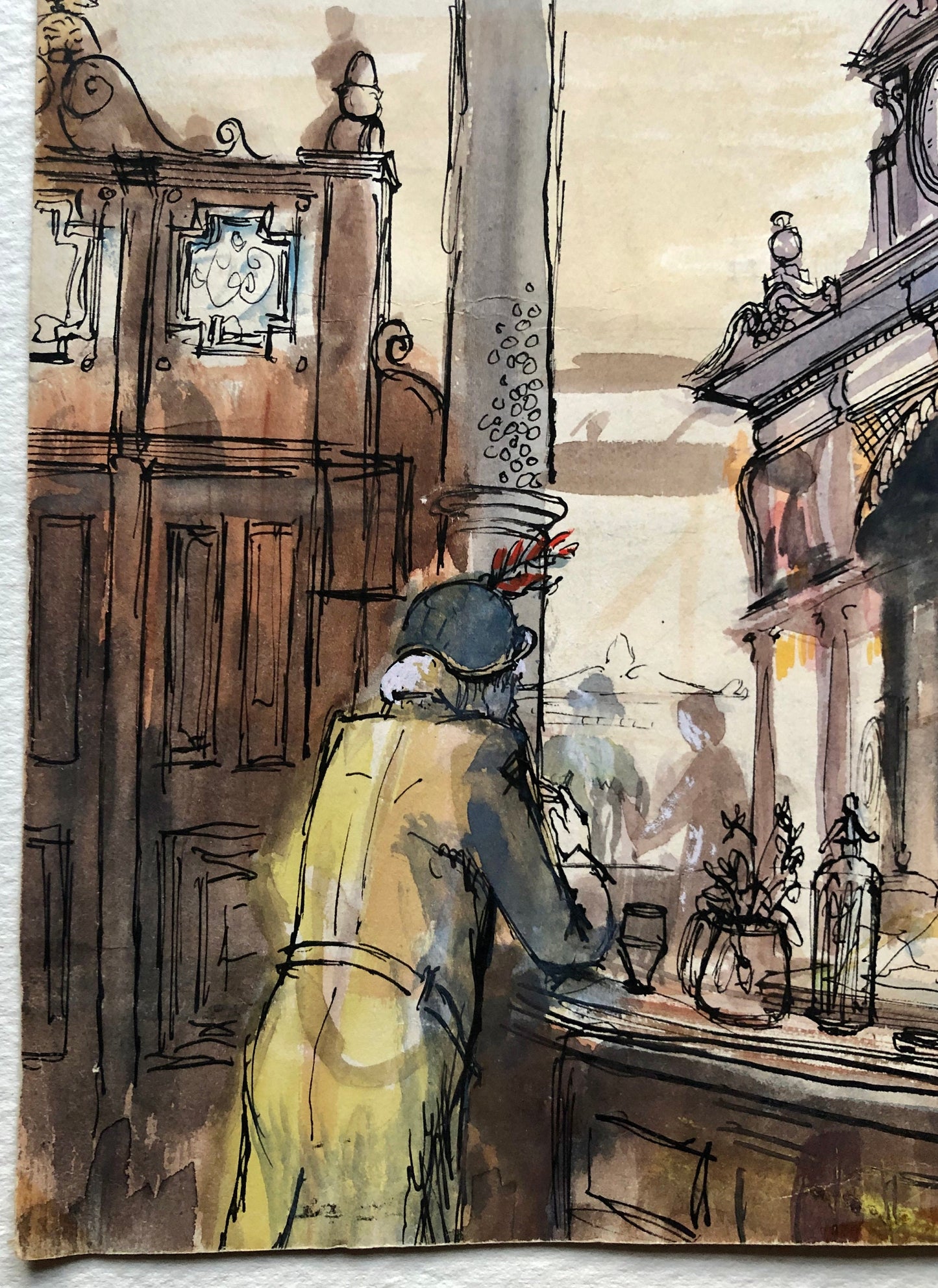 An Excellent Double-sided Watercolour Sketch of a Victorian Pub. Unknown Artist. Possibly 1920’s. Size: 35 x 25 cms.