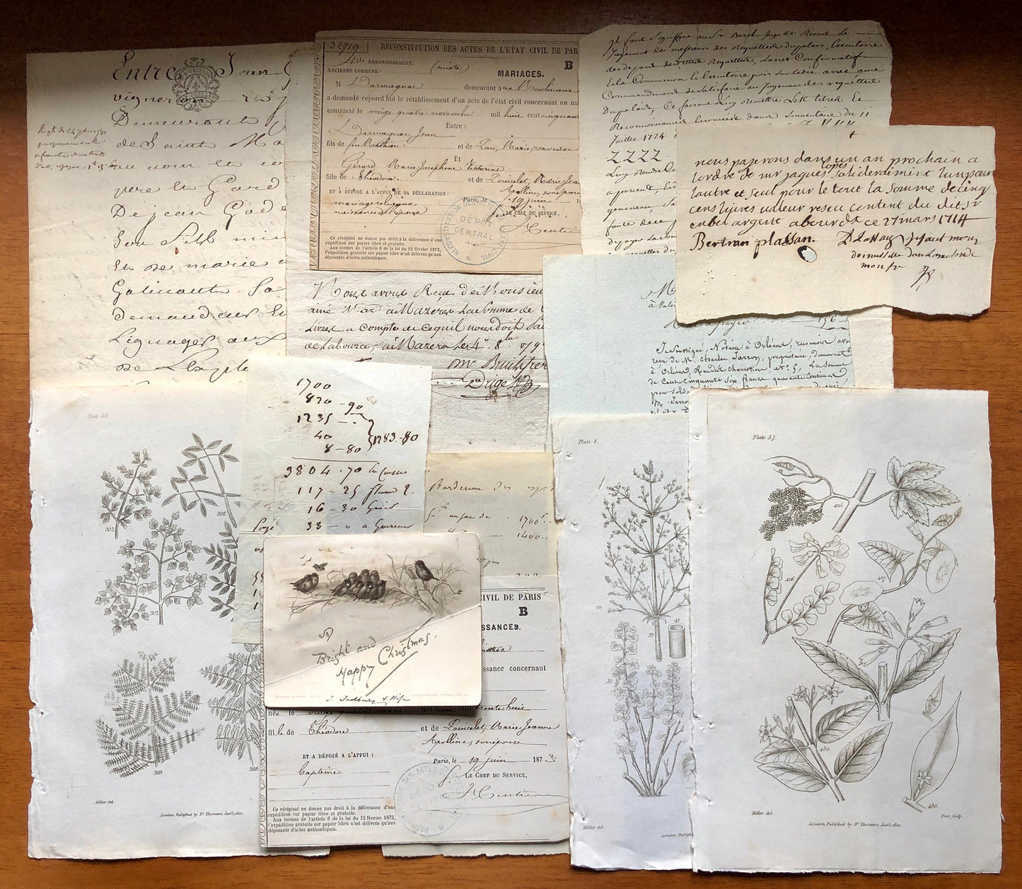 A Generous Quantity of Antique French Papers, Cards and Engravings. 1800’s and 1900’s. For collage and decorative purposes.