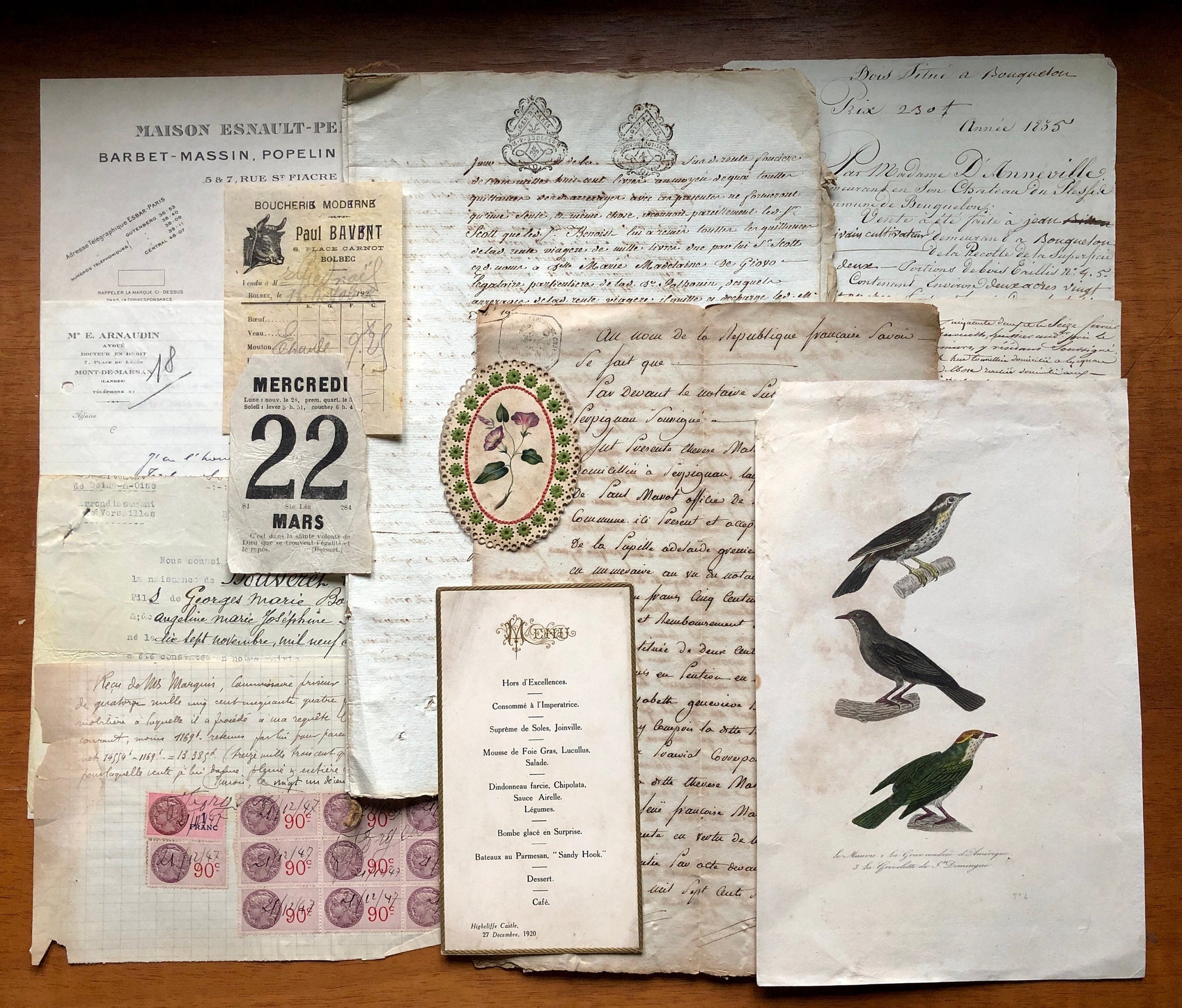 A Generous Quantity of Antique French Papers, Cards and Engravings. 1800’s and 1900’s. For collage and decorative purposes.